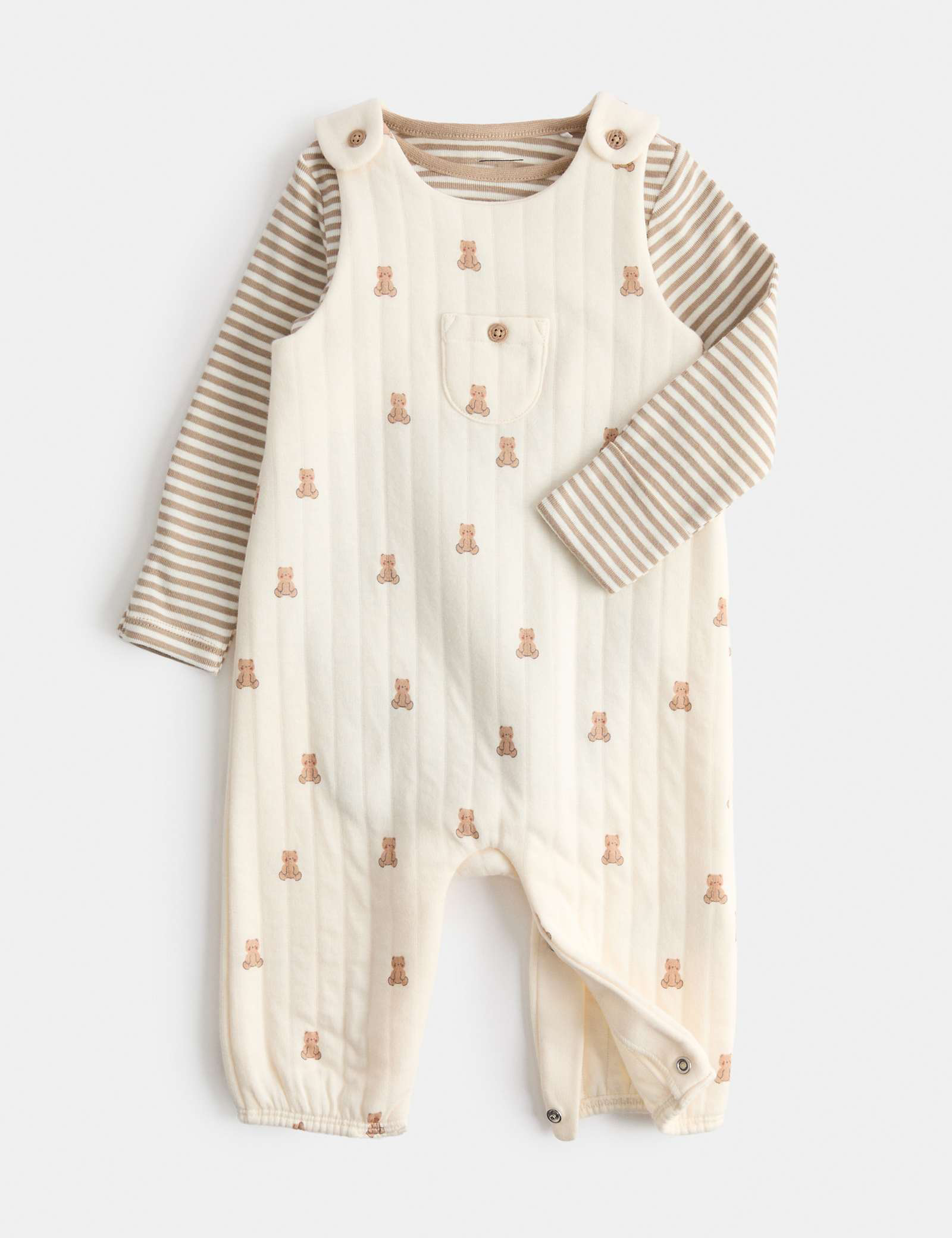 2 Piece Cotton Rich Teddy Dungaree Outfit (7lbs - 1 yrs)