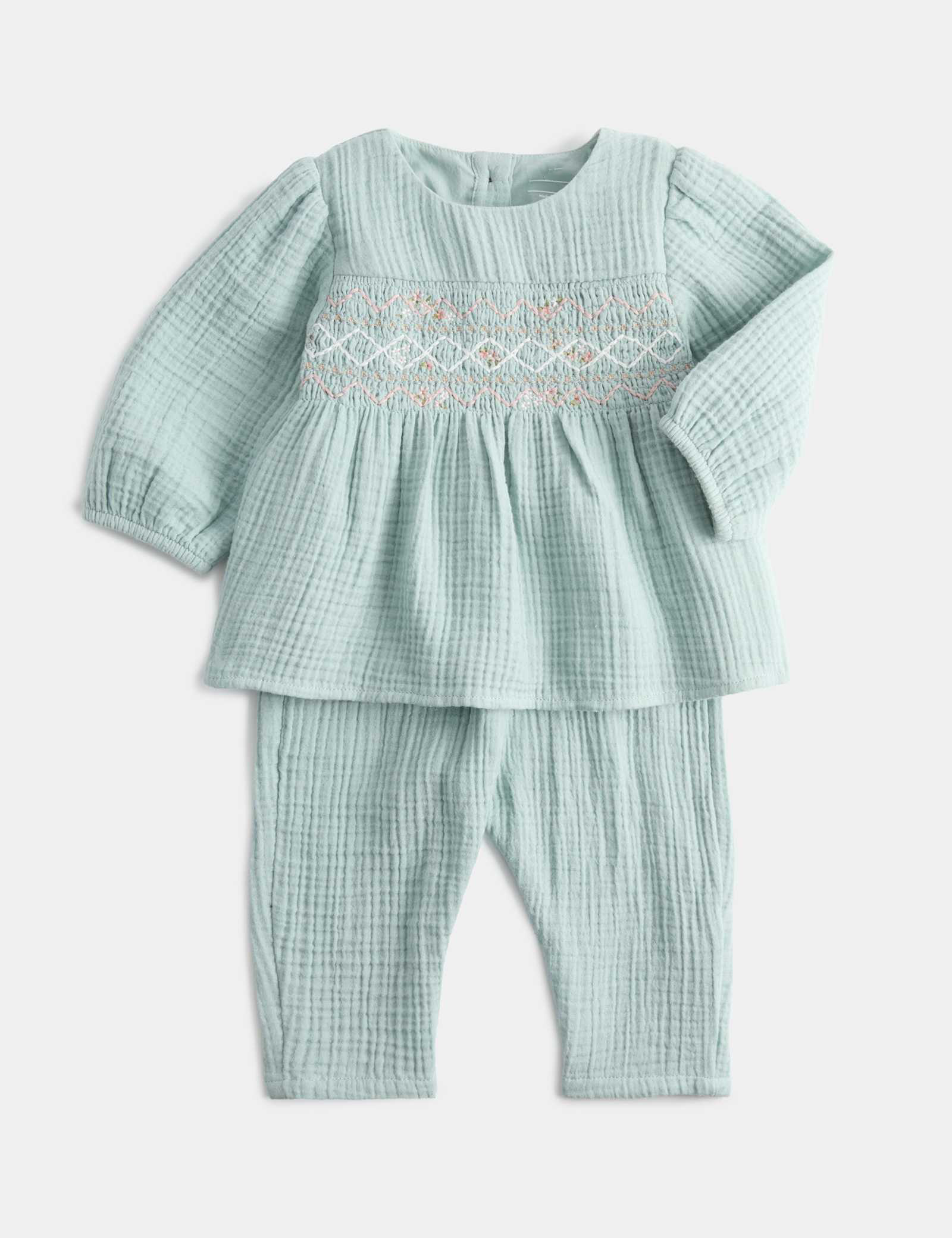 2 Piece Pure Cotton Woven Smocked Outfit (0-24 Mths)