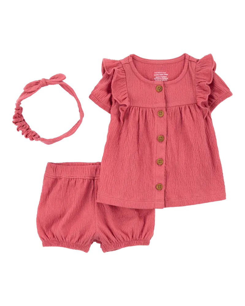 Baby 3-Piece Gauze Button-Front Top & Short Set