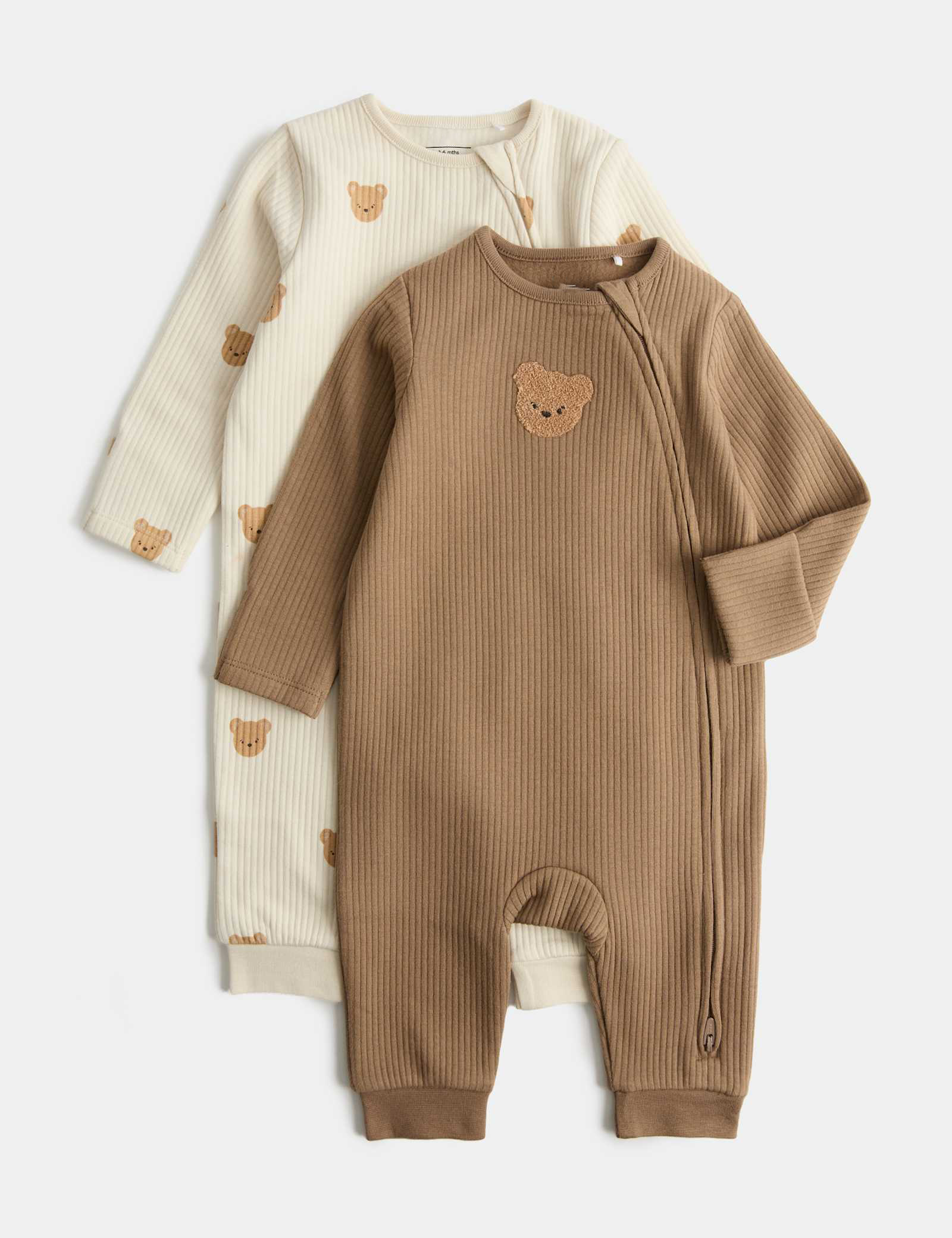 2 Pack Cotton Blend Bear Sleepsuits (0-3 Yrs)