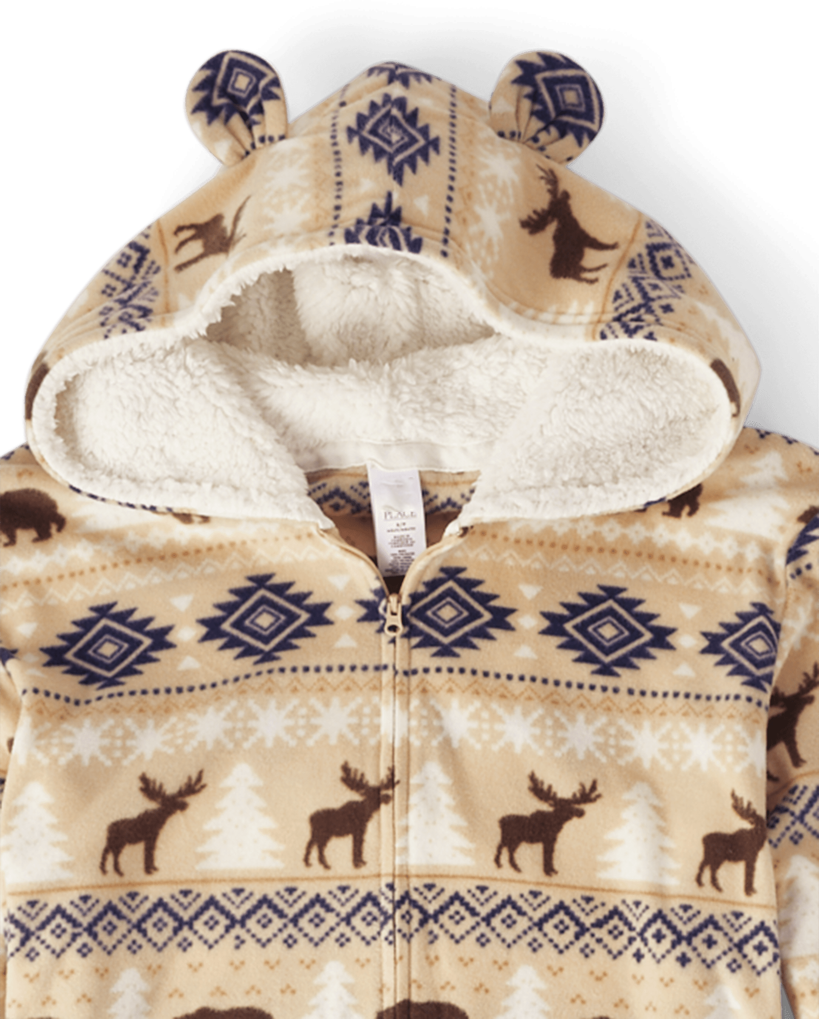 Adult Matching Family Long Sleeve Bear Fairisle Microfleece Hooded One Piece Pajamas