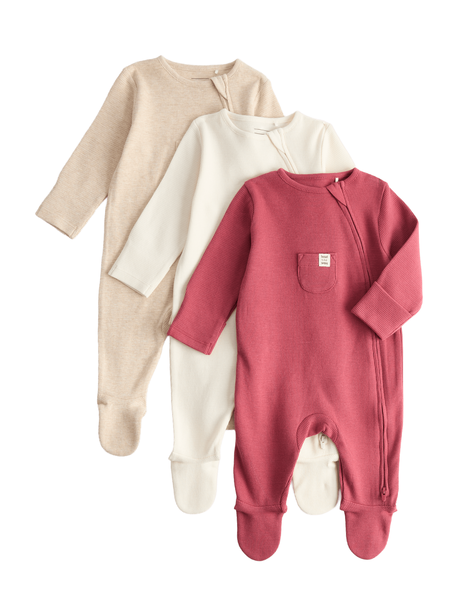 3 Pack Pure Cotton Waffle Sleepsuits (7lbs-3 Yrs)