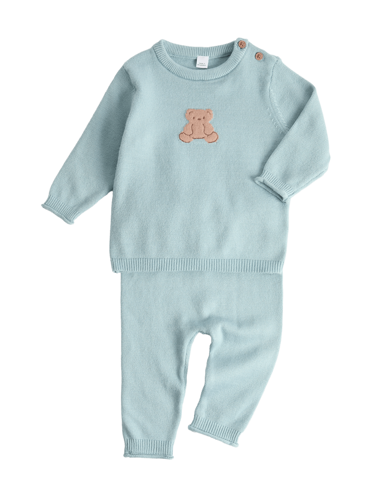2 Piece Intarsia Bear Knitted Outfit (0-12 Mths) - LIGHT MINT