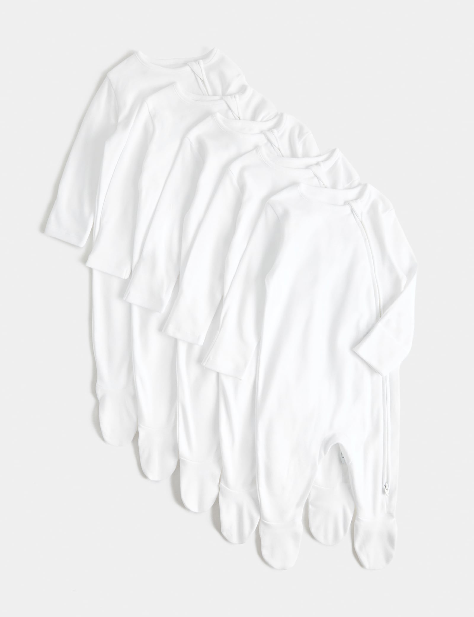 5 Pack Pure Cotton Zip Front Sleepsuits (5lbs-3 Yrs) - WHITE