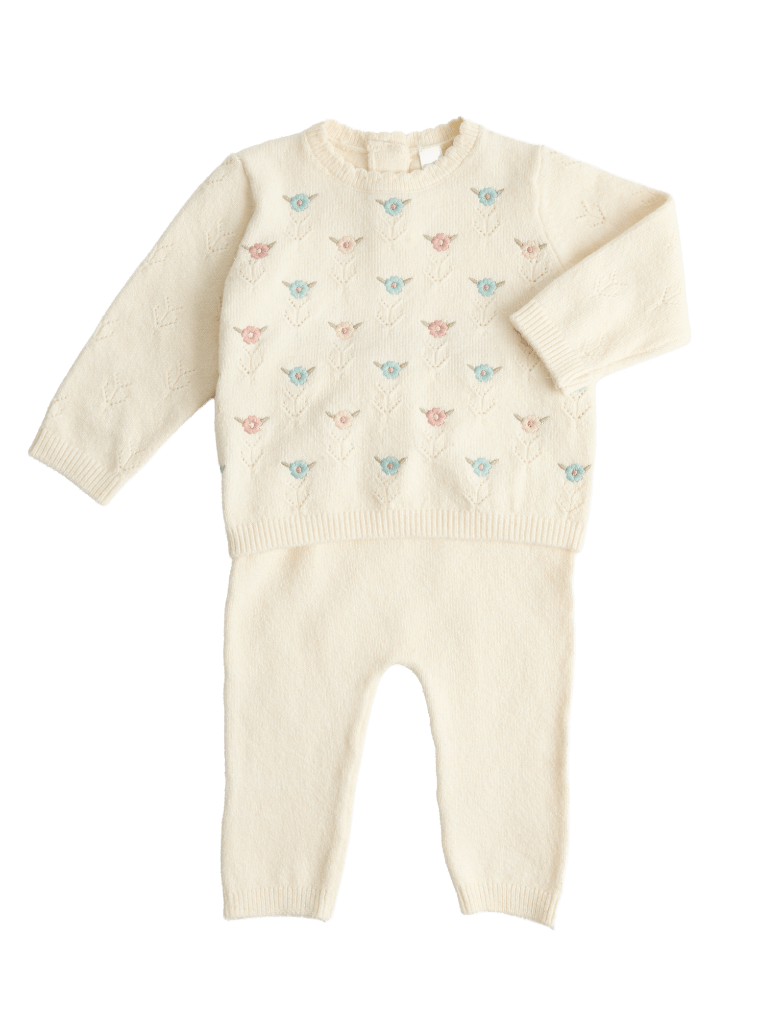 2 Piece Knitted Floral Outfit (0-12 Mths) - LIGHT PINK