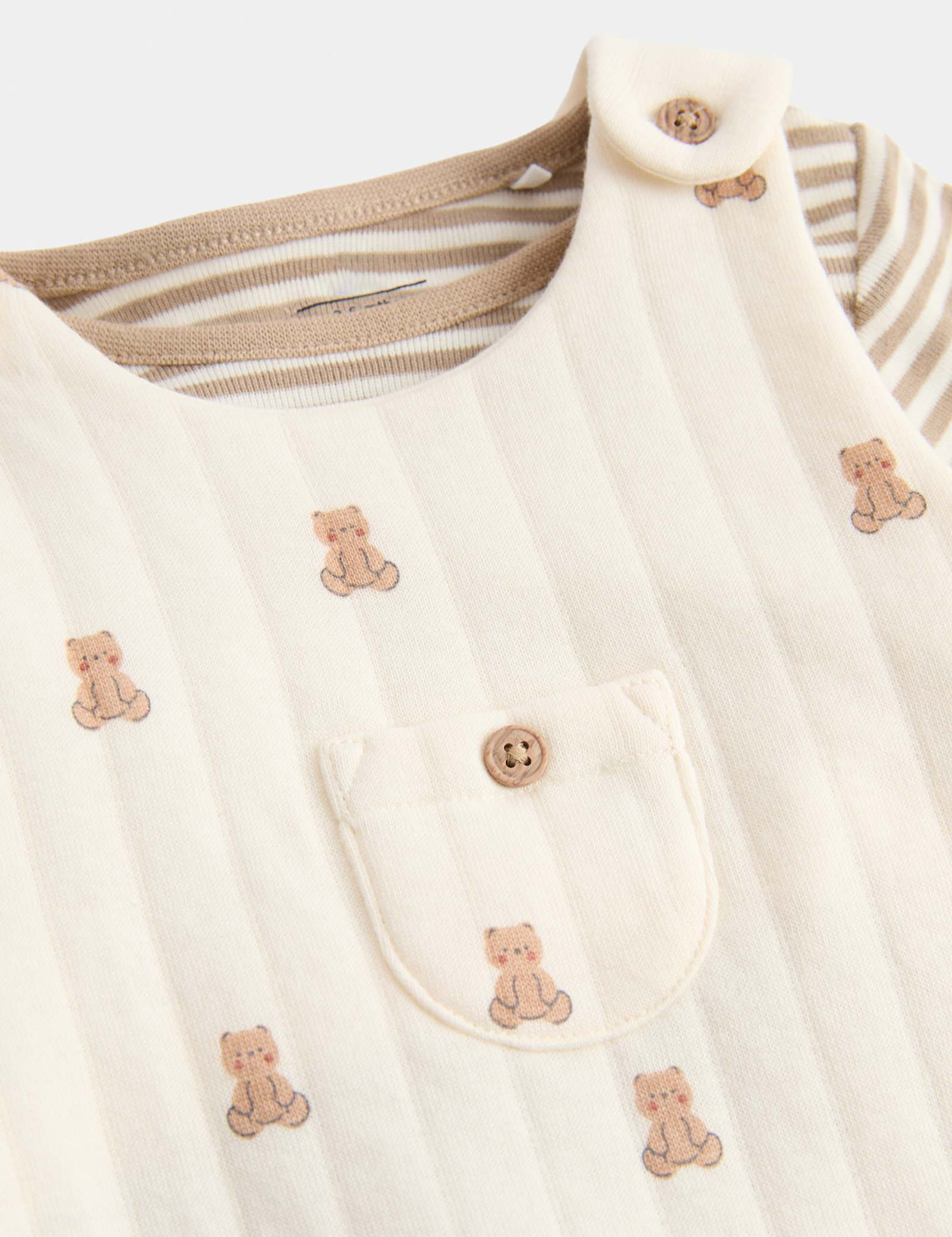 2 Piece Cotton Rich Teddy Dungaree Outfit (7lbs - 1 yrs)