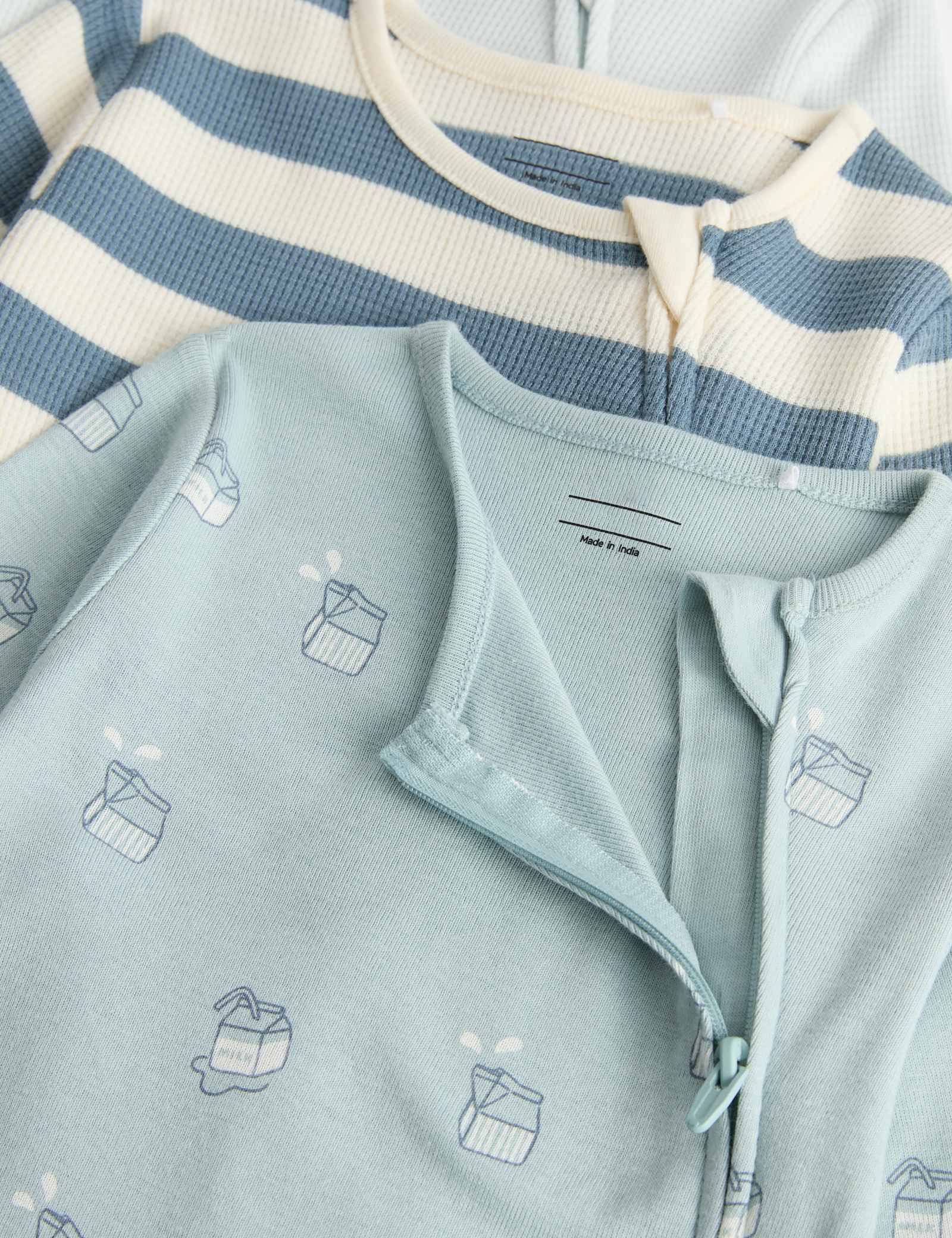 3 Pack Pure Cotton Milk & Striped Sleepsuits (7lbs-3 Yrs)
