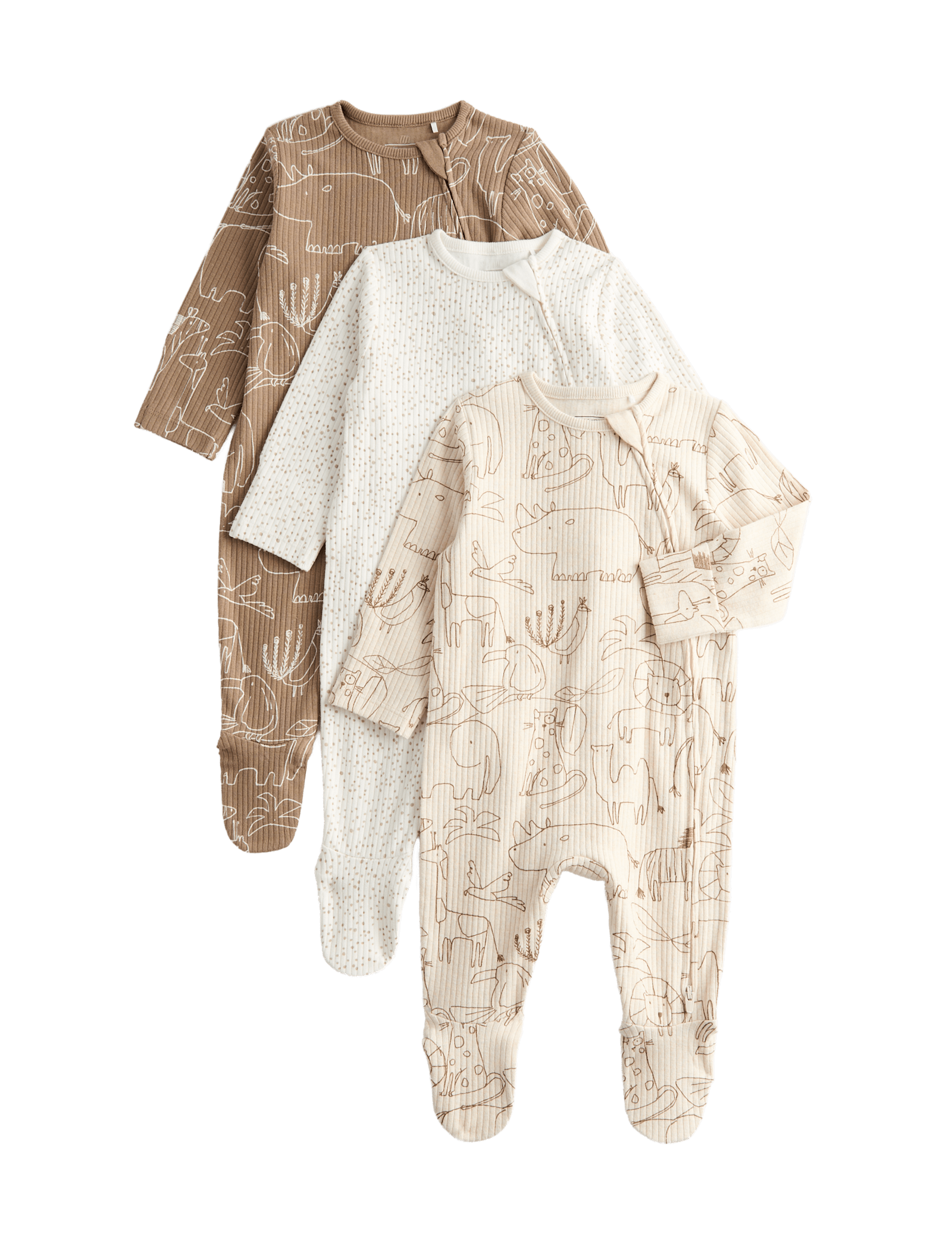 3 Pack Cotton Rich Safari Sleepsuits (6½lbs - 3 Yrs)
