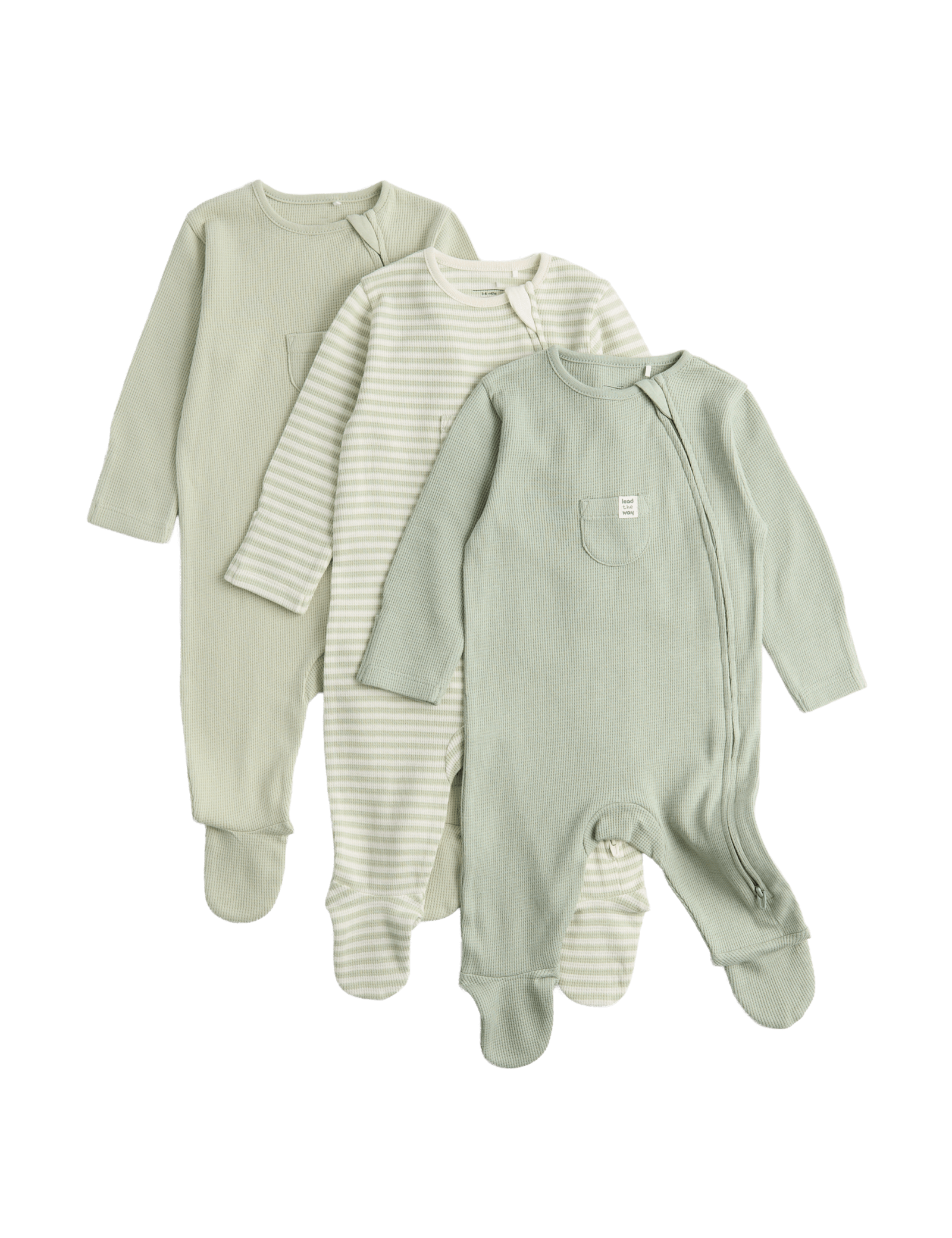 3 Pack Pure Cotton Waffle Sleepsuits (7lbs-3 Yrs)