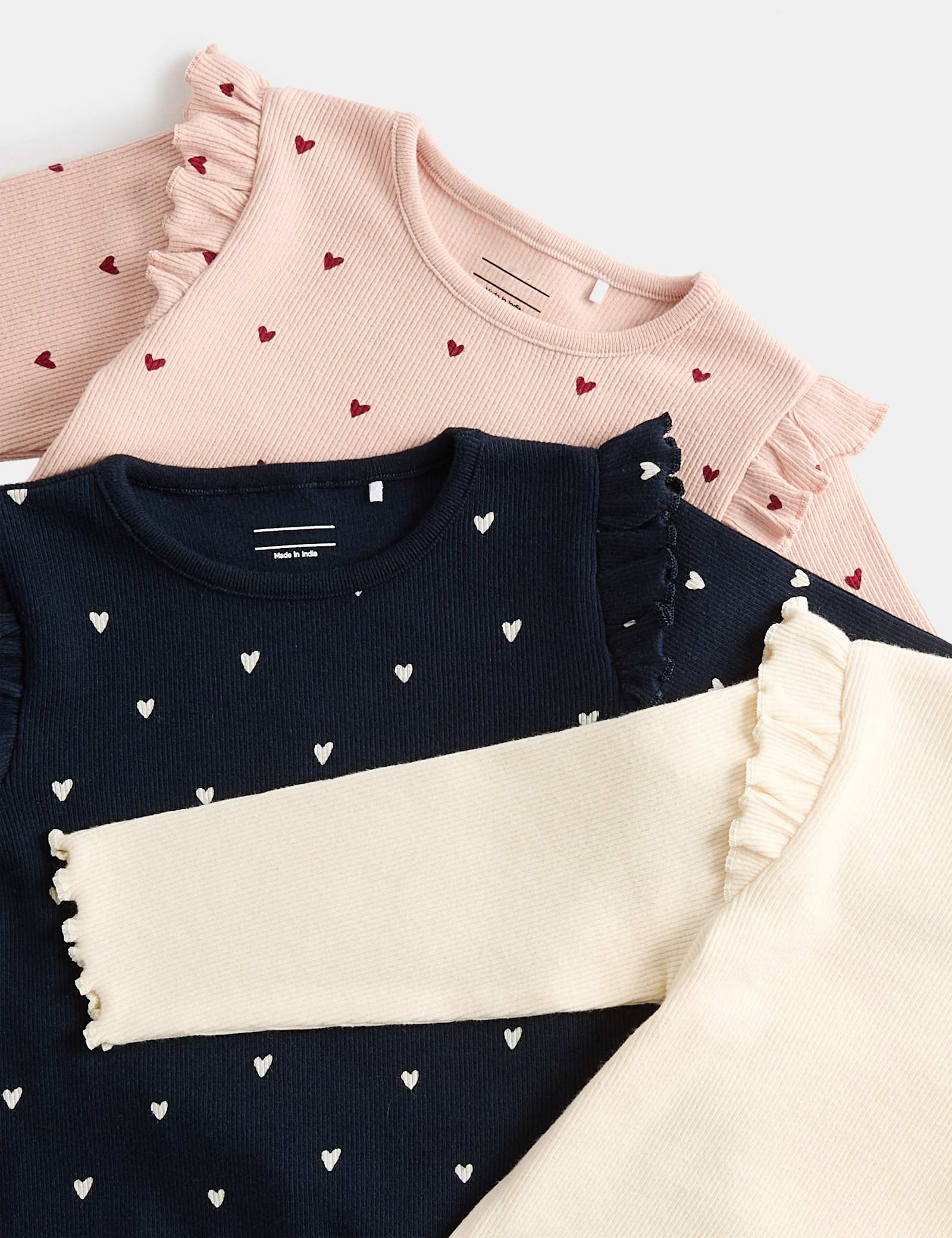 3 Pack Cotton Rich Jersey Heart Tops (0-5 Yrs)