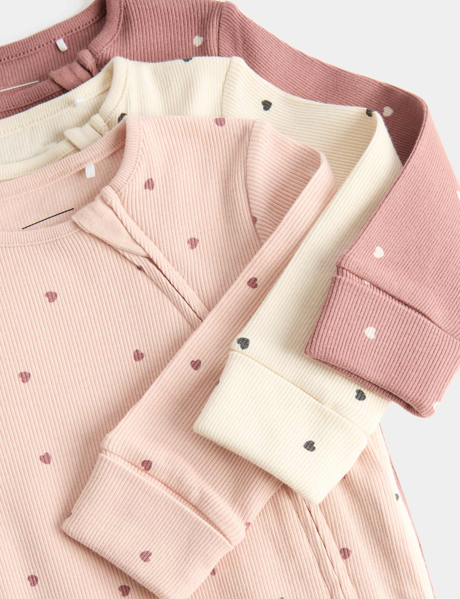 3 Pack Cotton Rich Heart Sleepsuits (7lbs-3 Yrs)