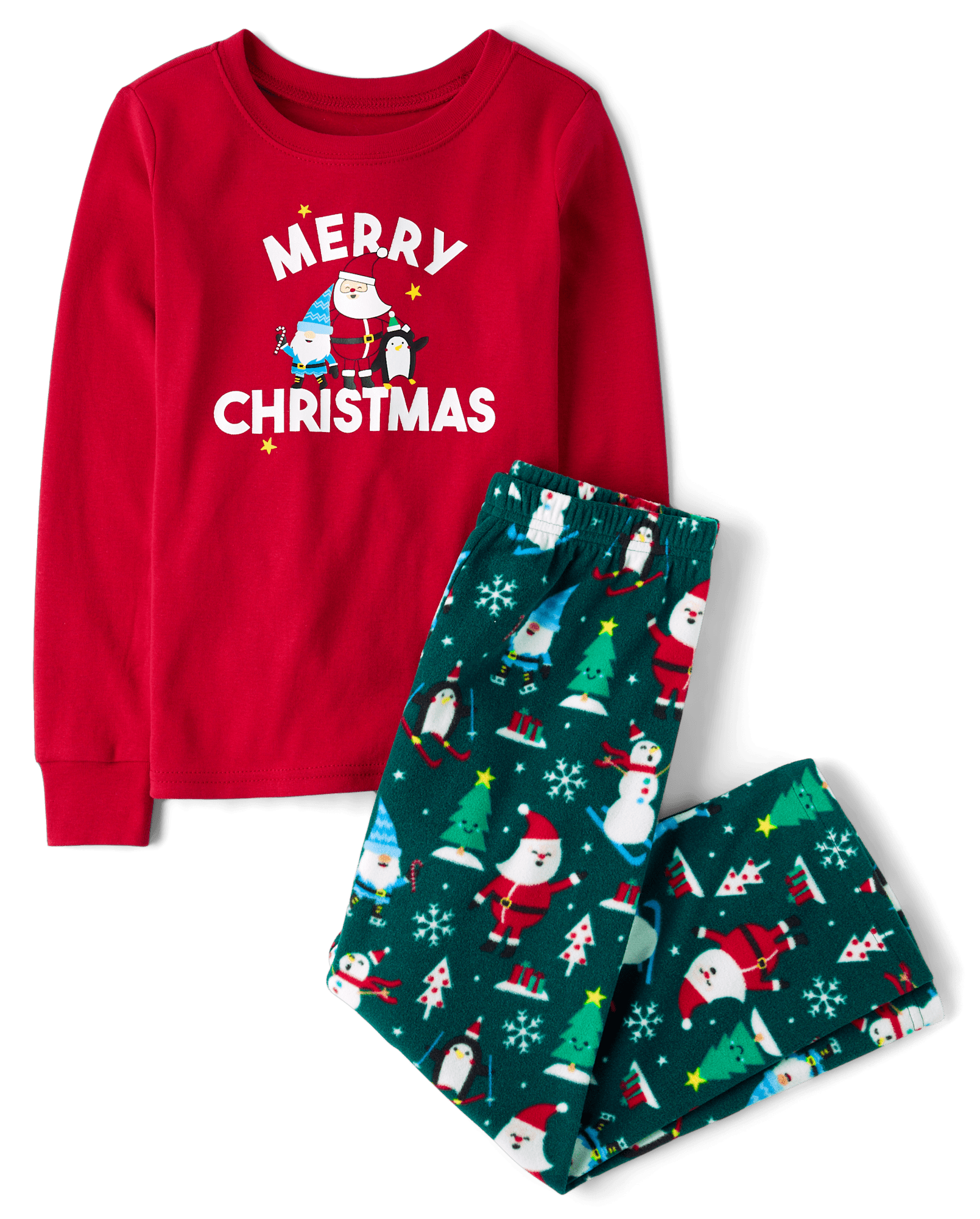 Kids Matching Family Merry Christmas Long Sleeve Cotton And Microfleece Pajamas