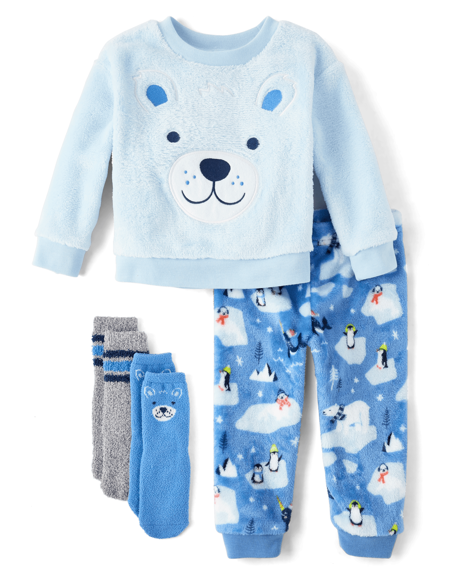 Baby And Toddler Boys Long Sleeve Embroidered Polar Bear Pajamas - Cozy Fleece