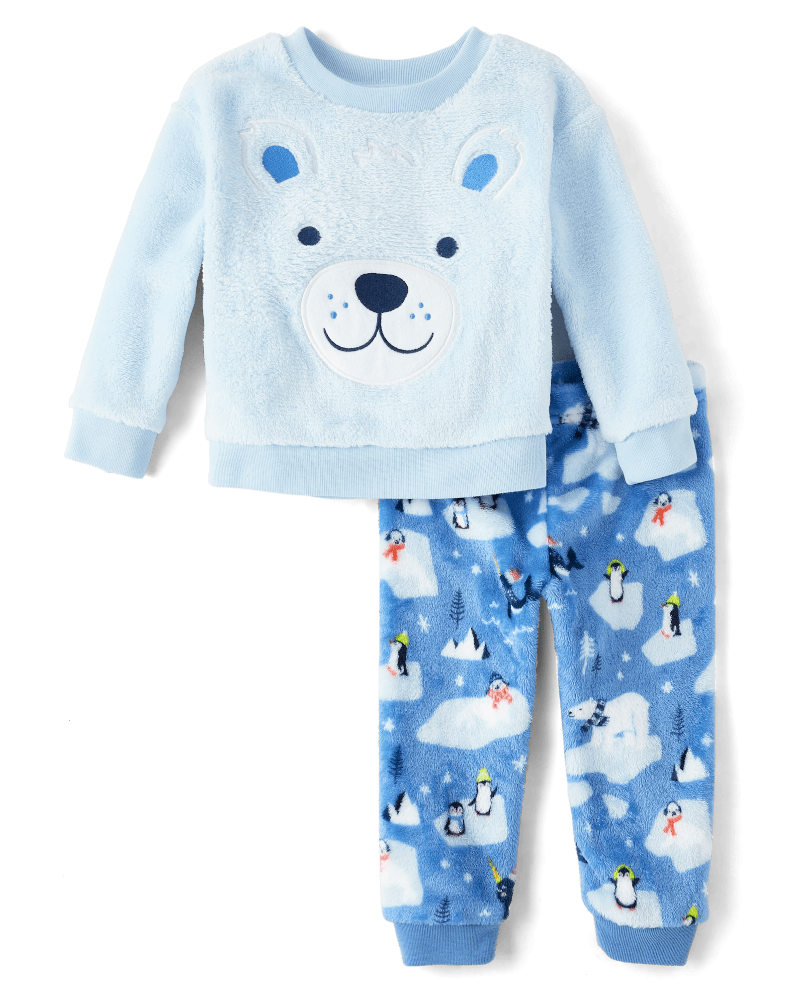 Baby And Toddler Boys Long Sleeve Embroidered Polar Bear Pajamas - Cozy Fleece