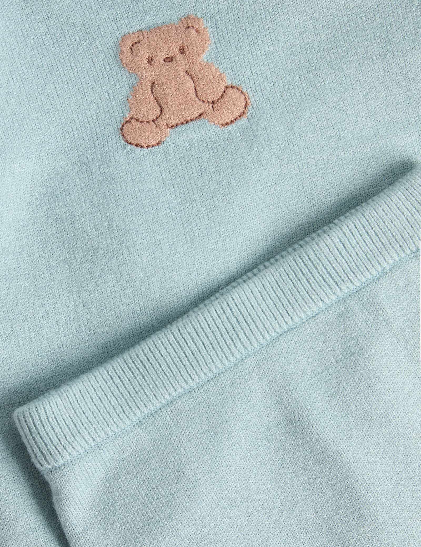 2 Piece Intarsia Bear Knitted Outfit (0-12 Mths) - LIGHT MINT