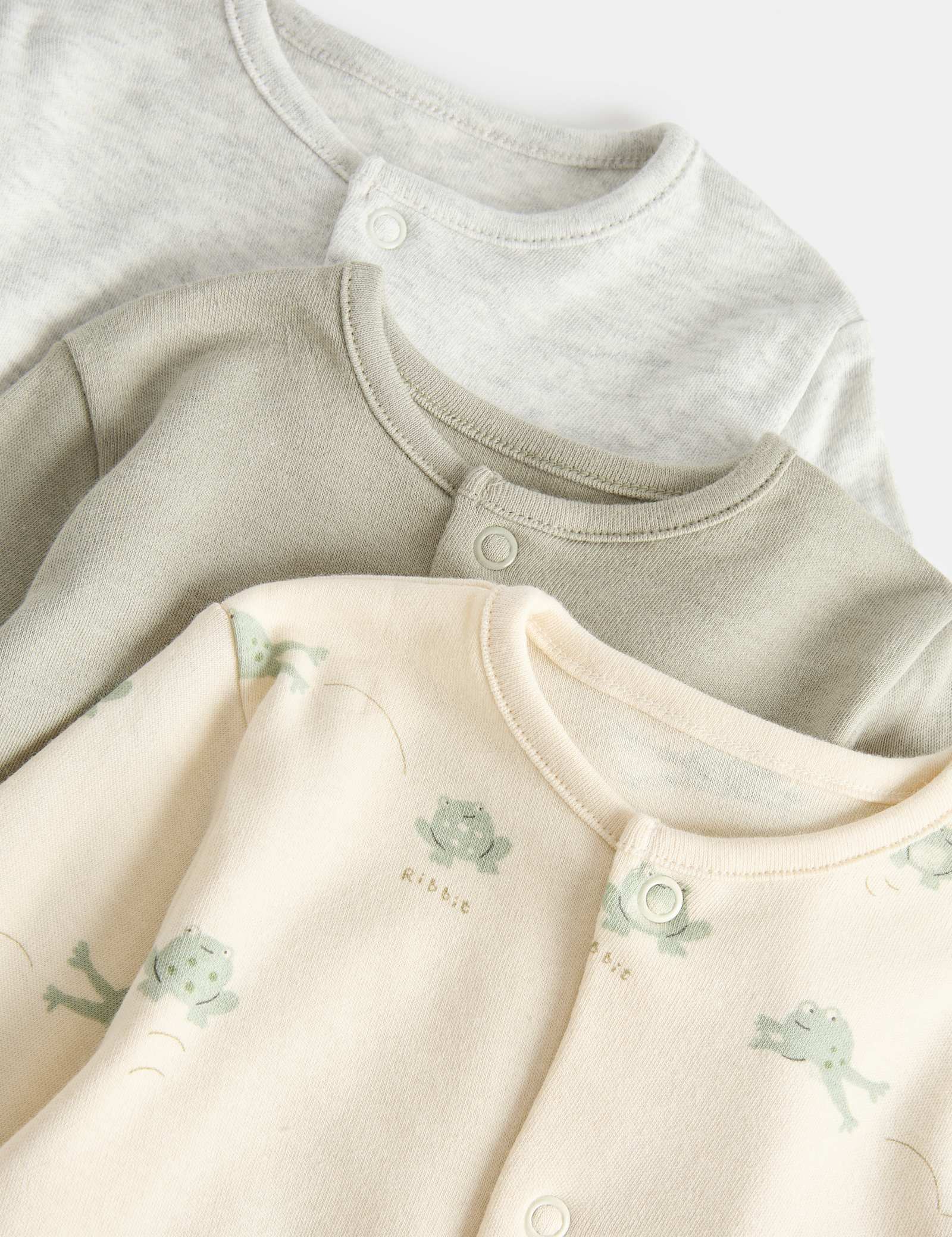3 Pack Pure Cotton Frog Sleepsuits (0 Mths-3 Yrs) - GREY MIX