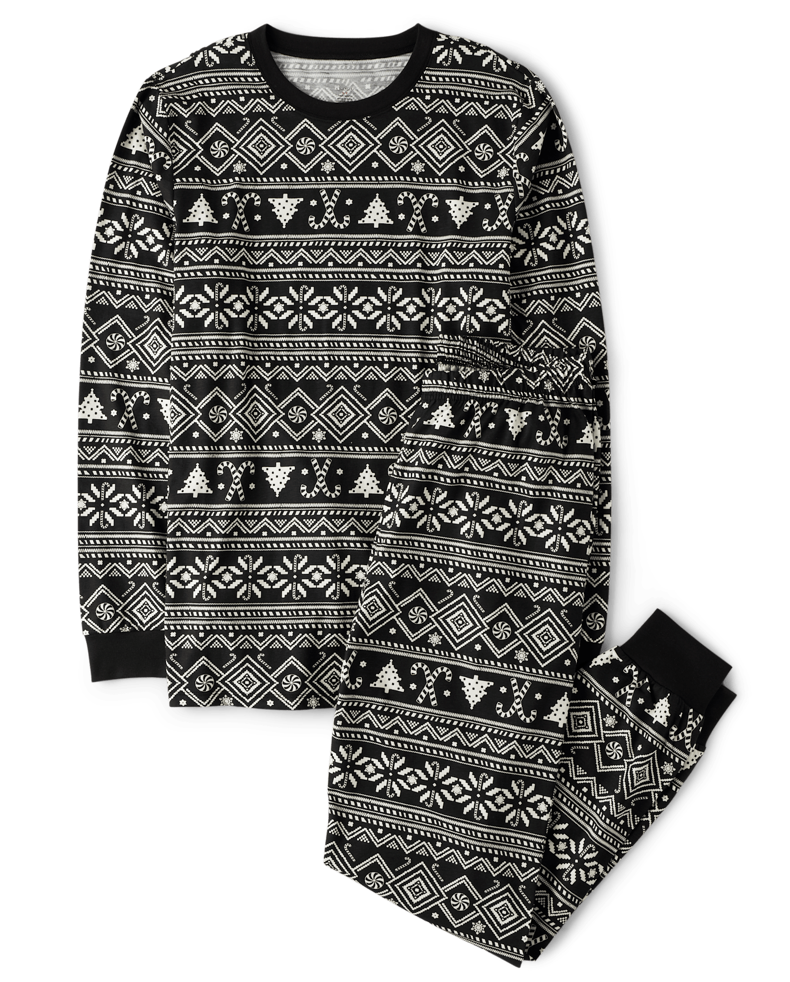 Adult Matching Family Christmas Long Sleeve Candy Cane Fairisle Cotton Pajamas