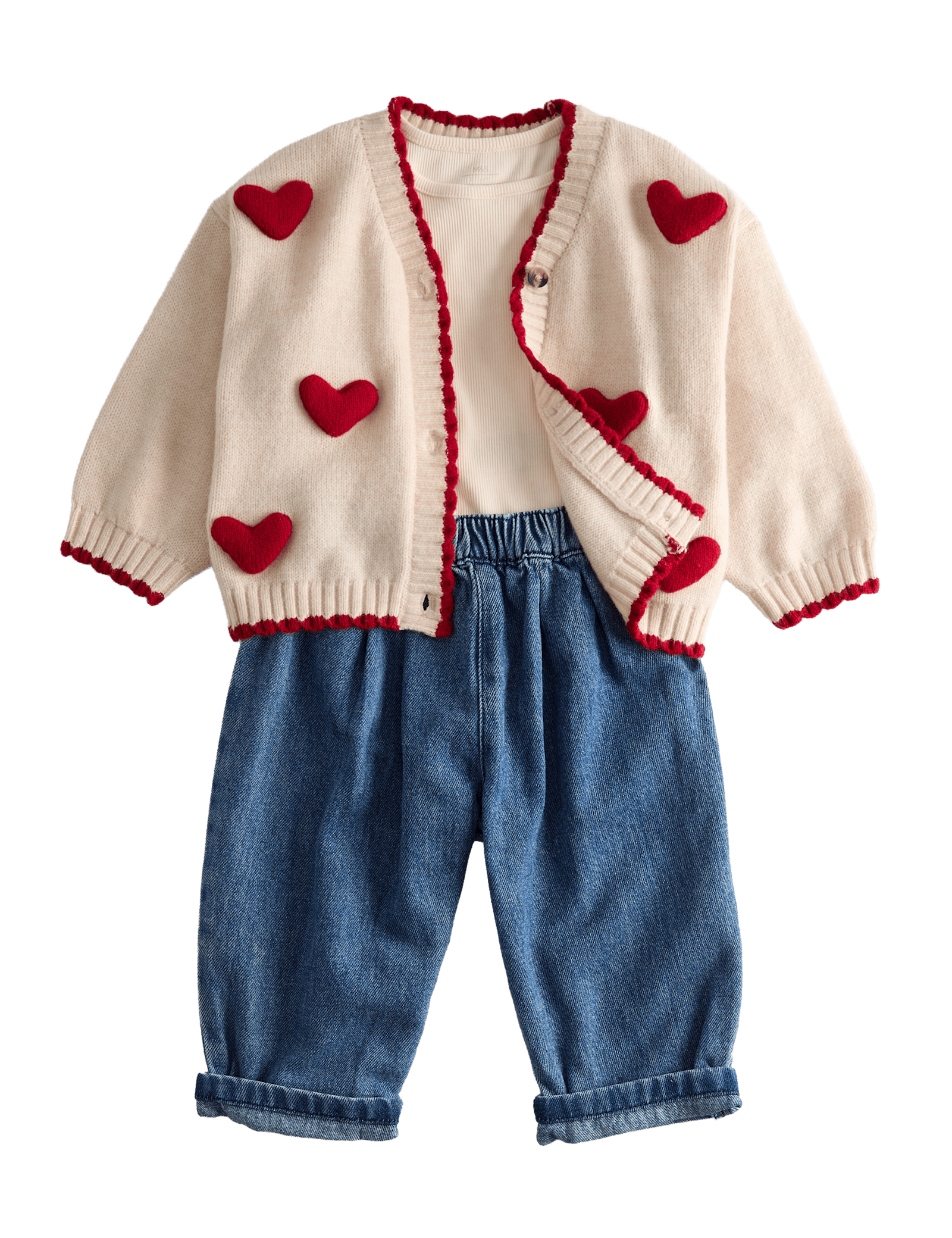 3 Piece Heart Cardigan Outfit (0-5 Yrs) - CREAM MIX
