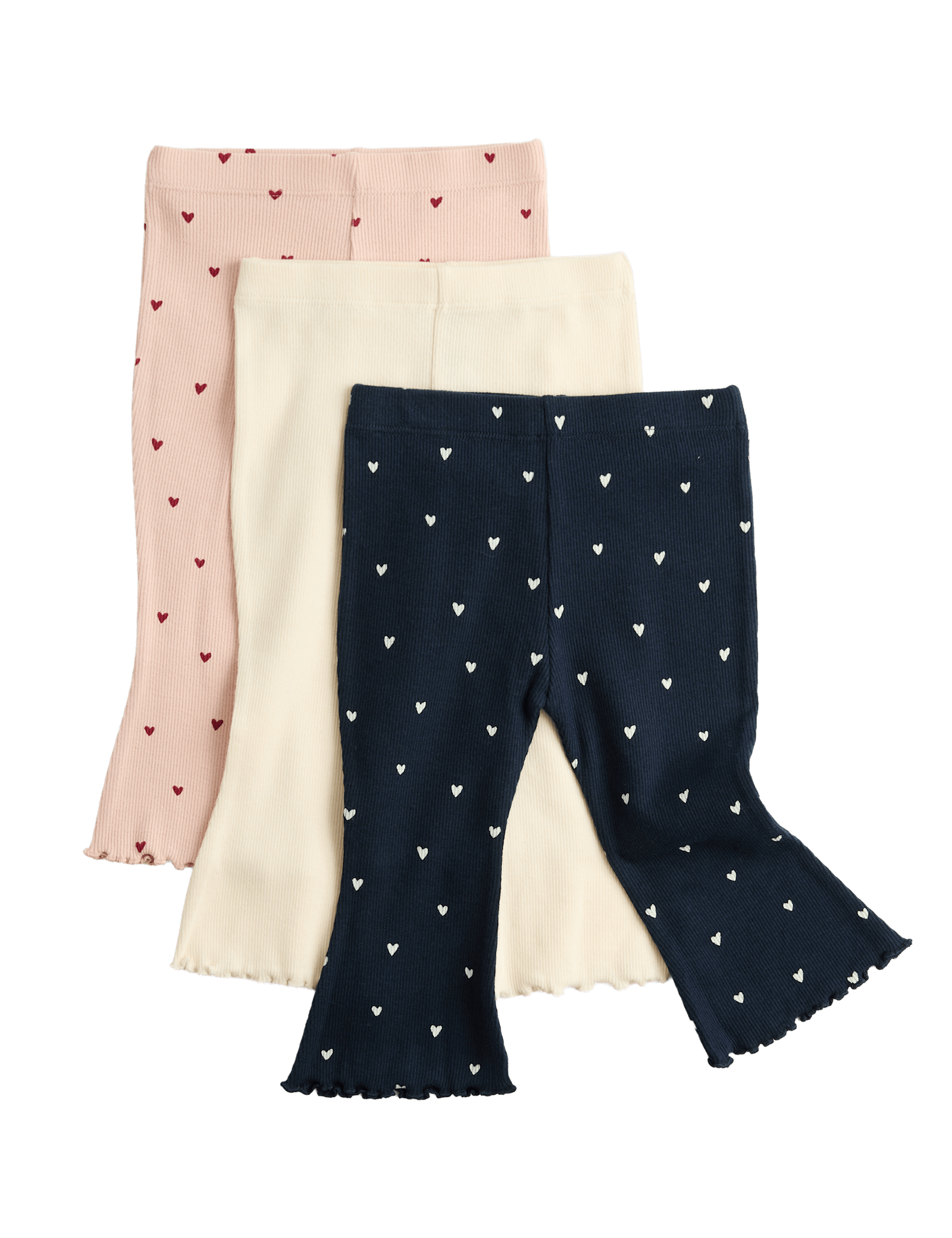 3 Pack Cotton Rich Jersey Heart Leggings (0-5 Yrs) - MULTI