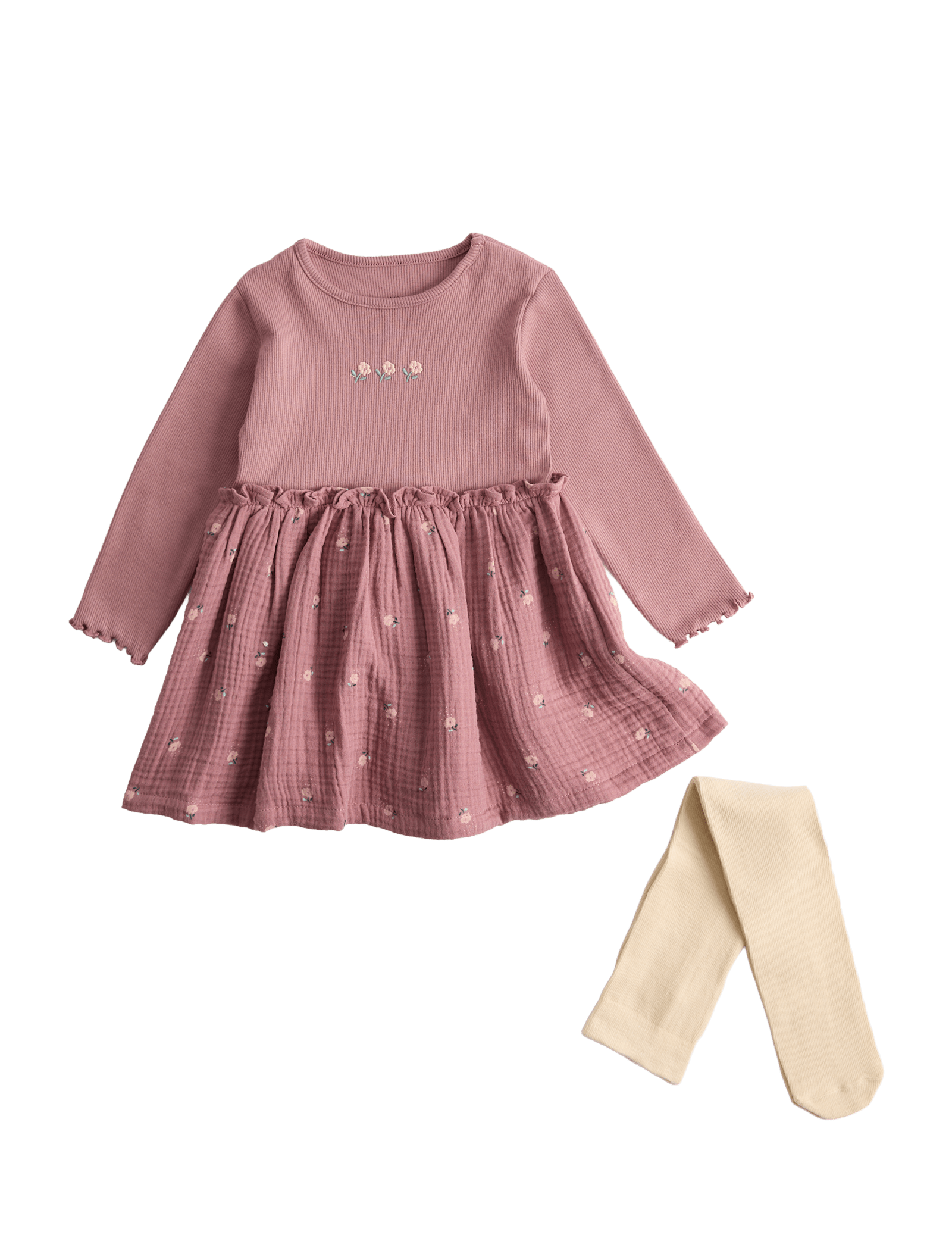 Cotton Rich Dress with Tights (0-5 Yrs) - PINK