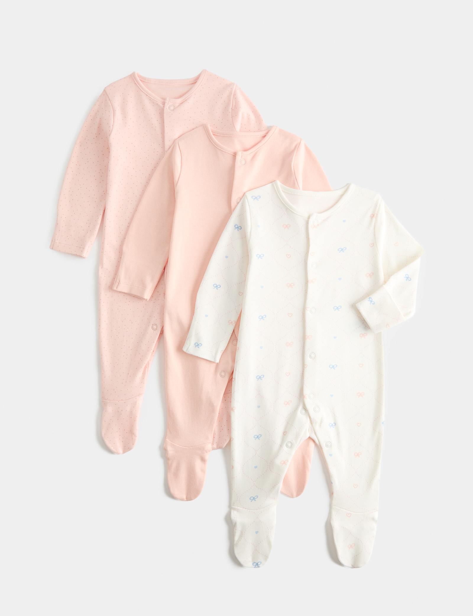 3 Pack Pure Cotton Printed Sleepsuits (0-3 Yrs) - APRICOT MIX