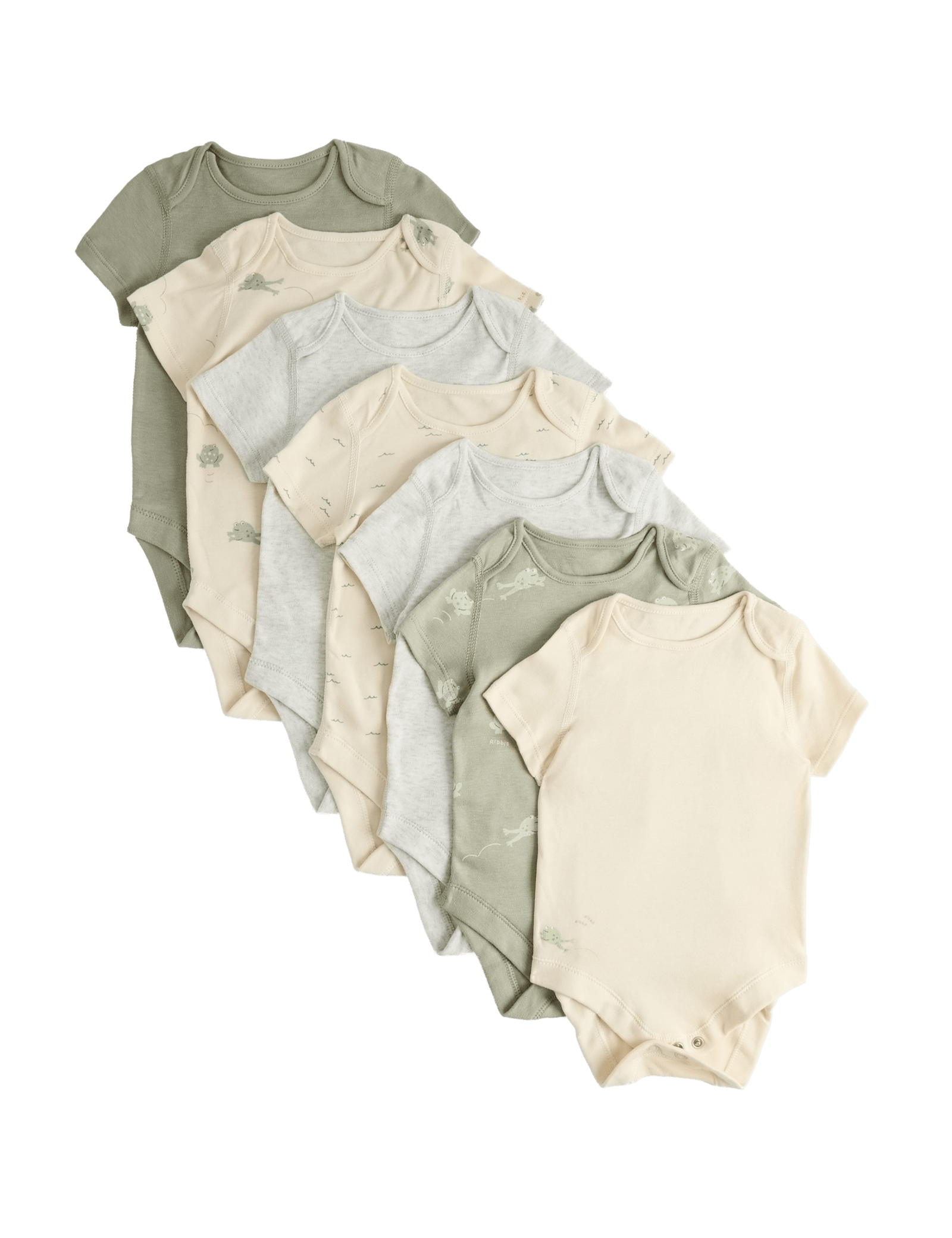 7 Pack Pure Cotton Frog Print Bodysuits (0-3 Yrs) - GREY MIX