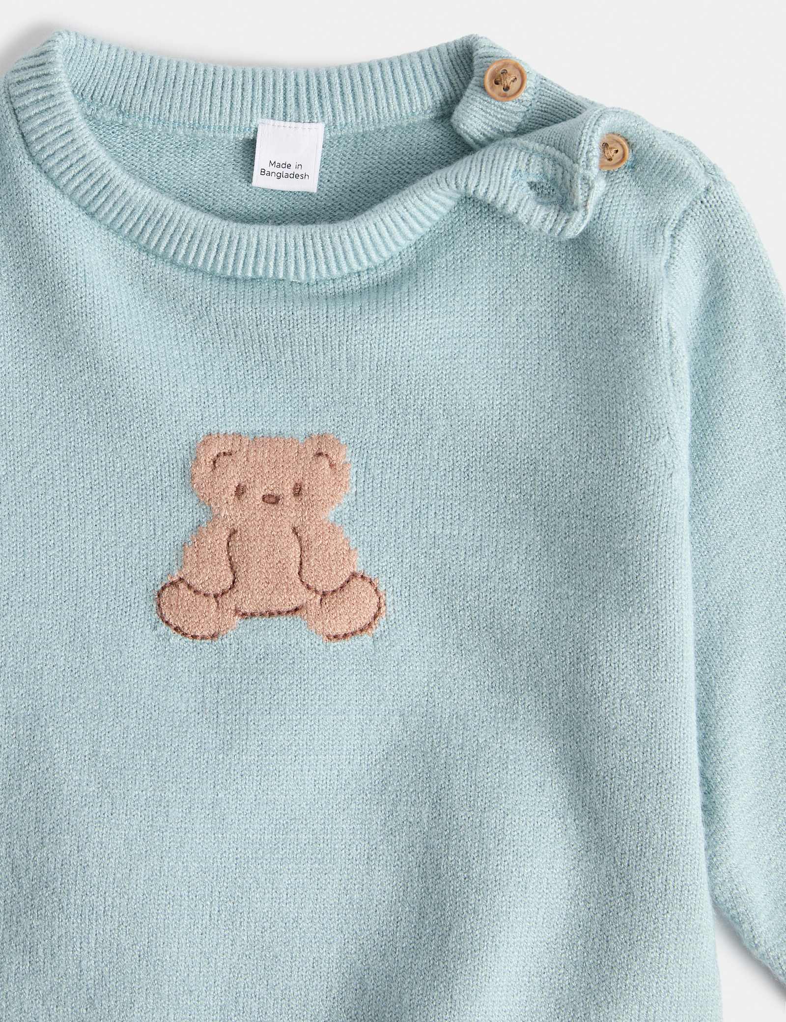 2 Piece Intarsia Bear Knitted Outfit (0-12 Mths) - LIGHT MINT