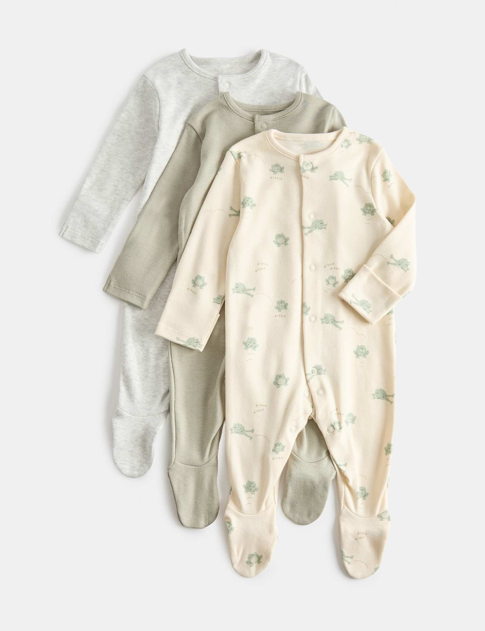 3 Pack Pure Cotton Frog Sleepsuits (0 Mths-3 Yrs) - GREY MIX