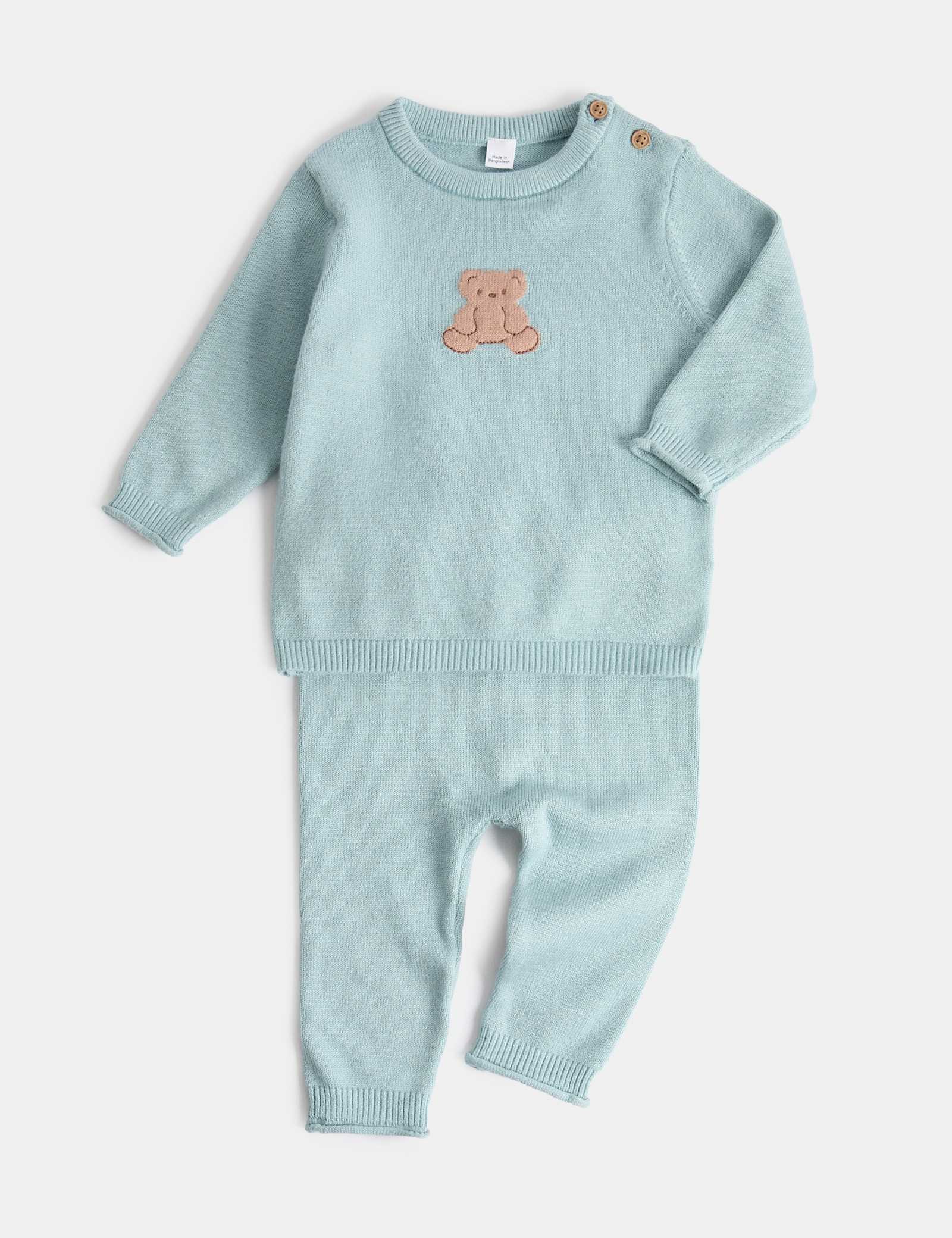 2 Piece Intarsia Bear Knitted Outfit (0-12 Mths) - LIGHT MINT