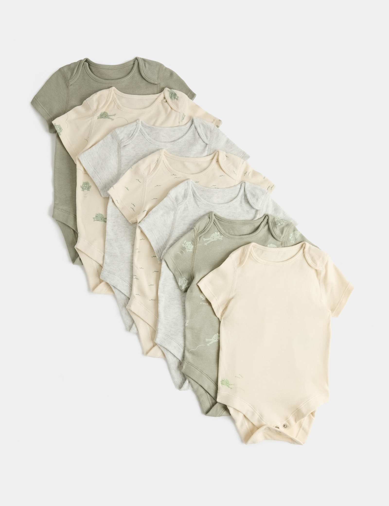 7 Pack Pure Cotton Frog Print Bodysuits (0-3 Yrs) - GREY MIX