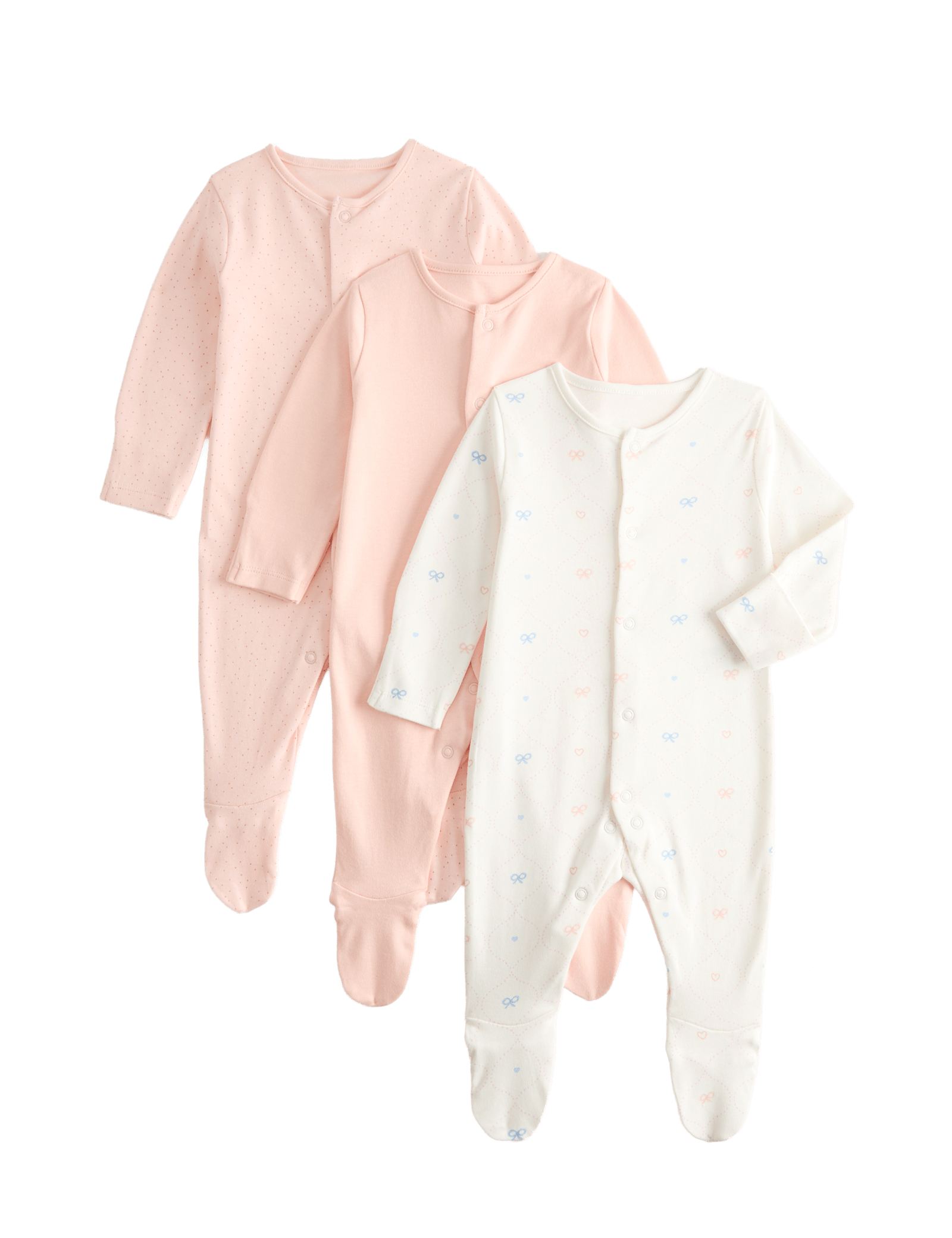 3 Pack Pure Cotton Printed Sleepsuits (0-3 Yrs) - APRICOT MIX
