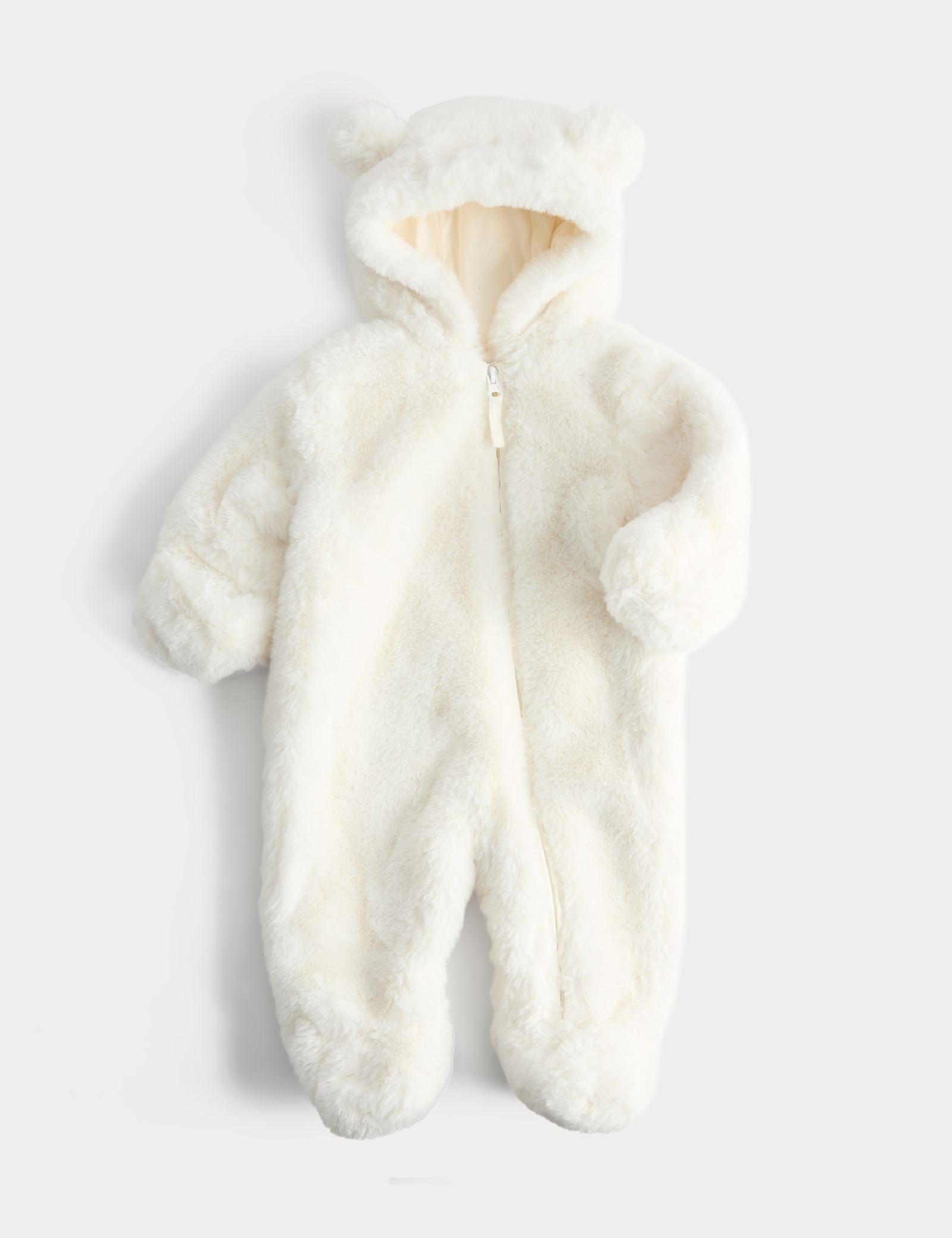 Faux Fur Hooded Pramsuit (0-12 Mths) - ECRU