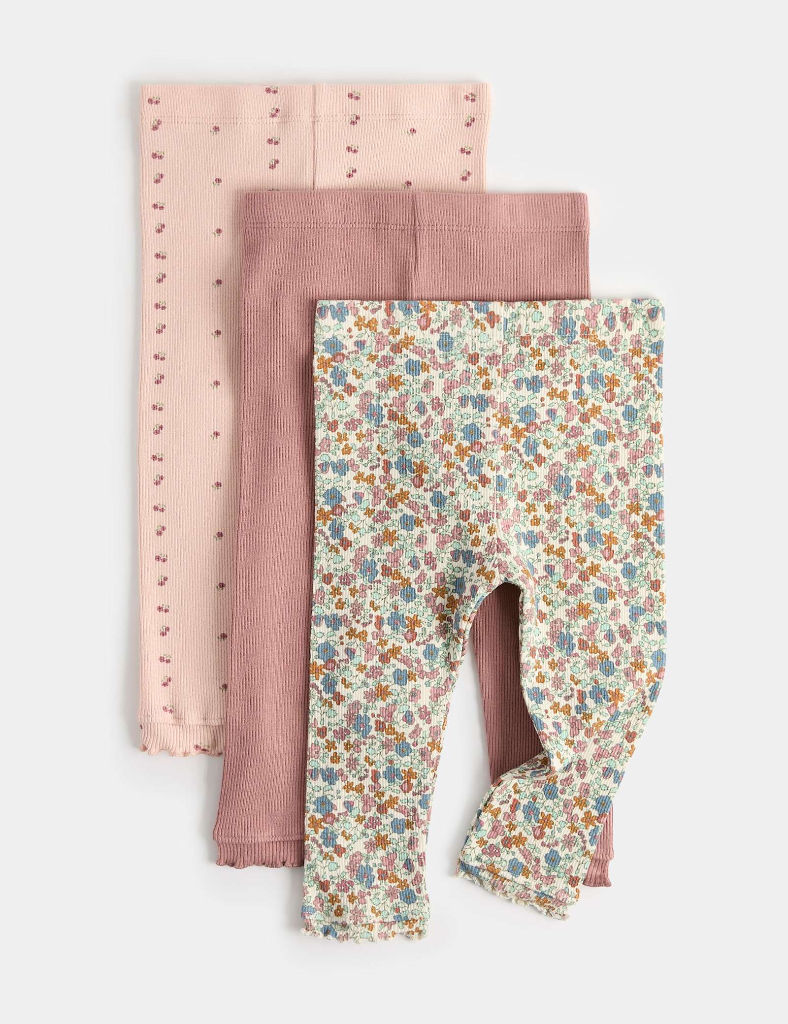 3 Pack Cotton Rich Jersey Floral Leggings (0-5 Yrs) - PINK MIX