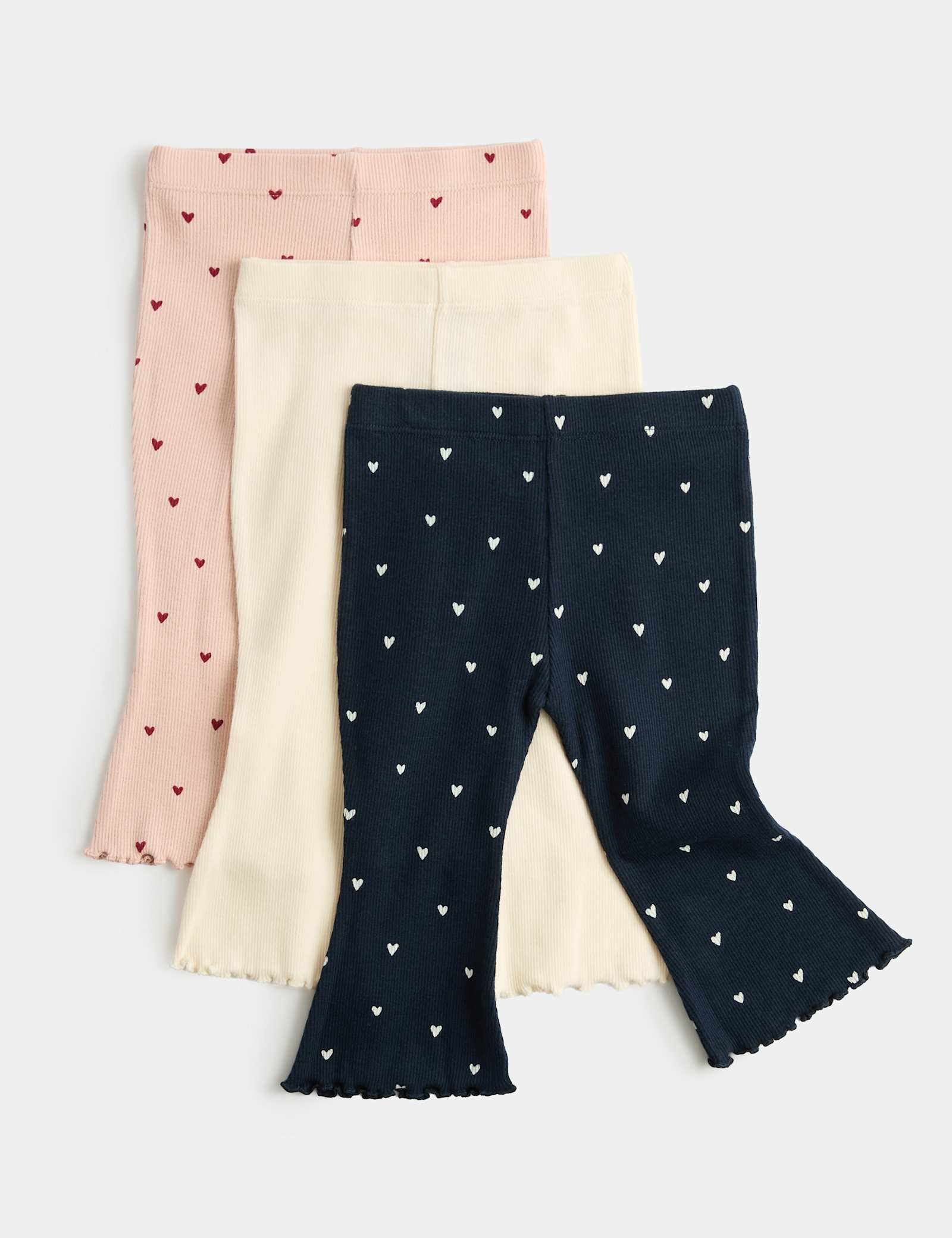 3 Pack Cotton Rich Jersey Heart Leggings (0-5 Yrs) - MULTI
