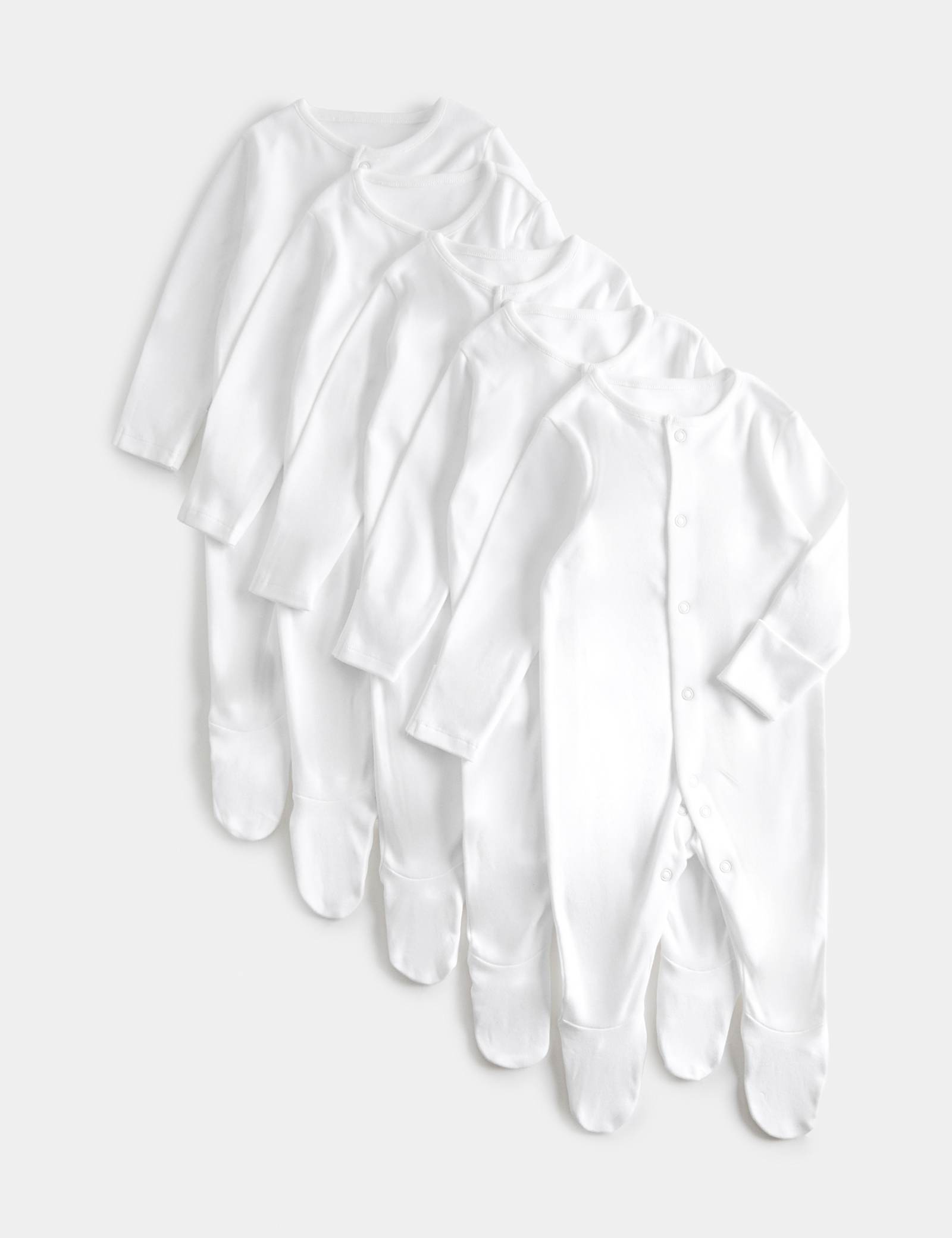 5 Pack Pure Cotton Sleepsuits (5lbs-3 Yrs) - WHITE