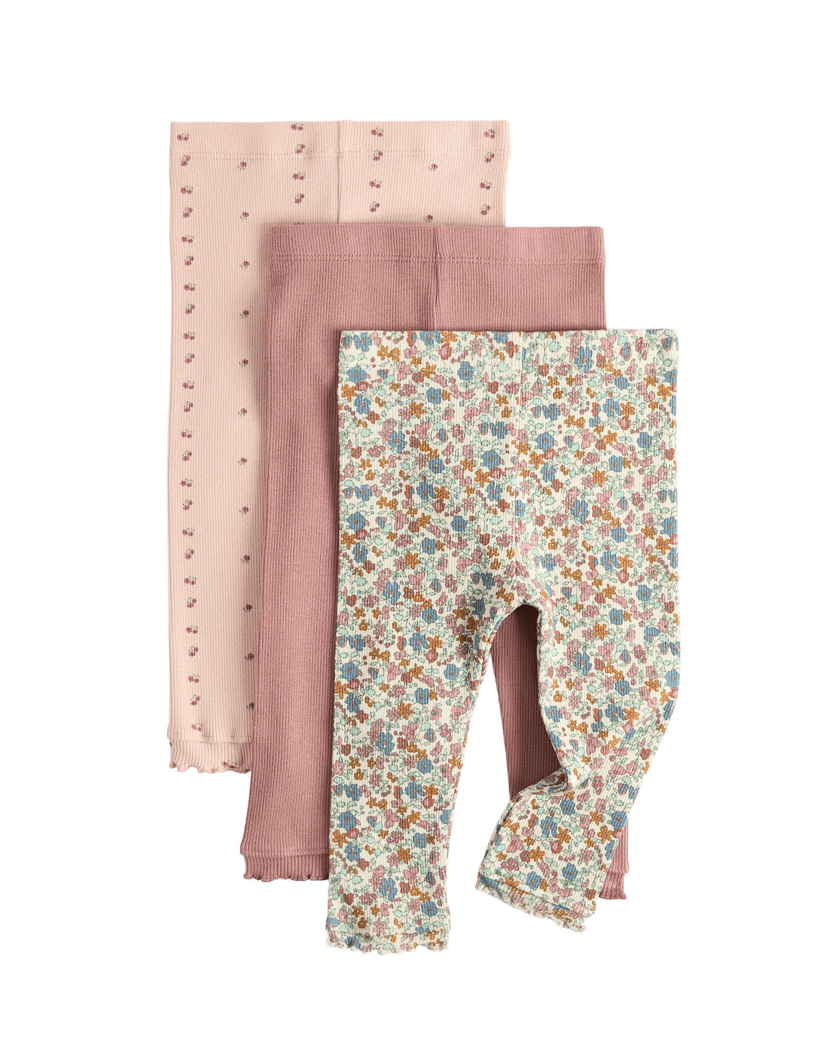 3 Pack Cotton Rich Jersey Floral Leggings (0-5 Yrs) - PINK MIX