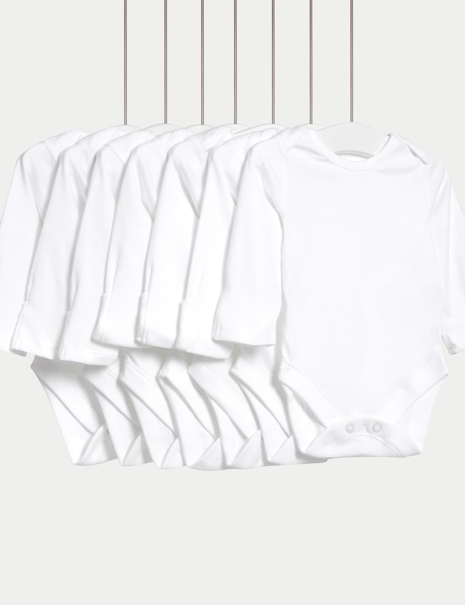 7 Pack Pure Cotton Long Sleeve Bodysuits (5lbs-3 Yrs) - WHITE
