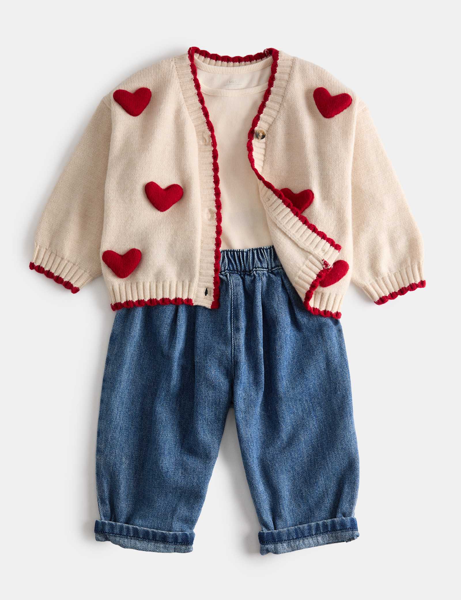 3 Piece Heart Cardigan Outfit (0-5 Yrs) - CREAM MIX