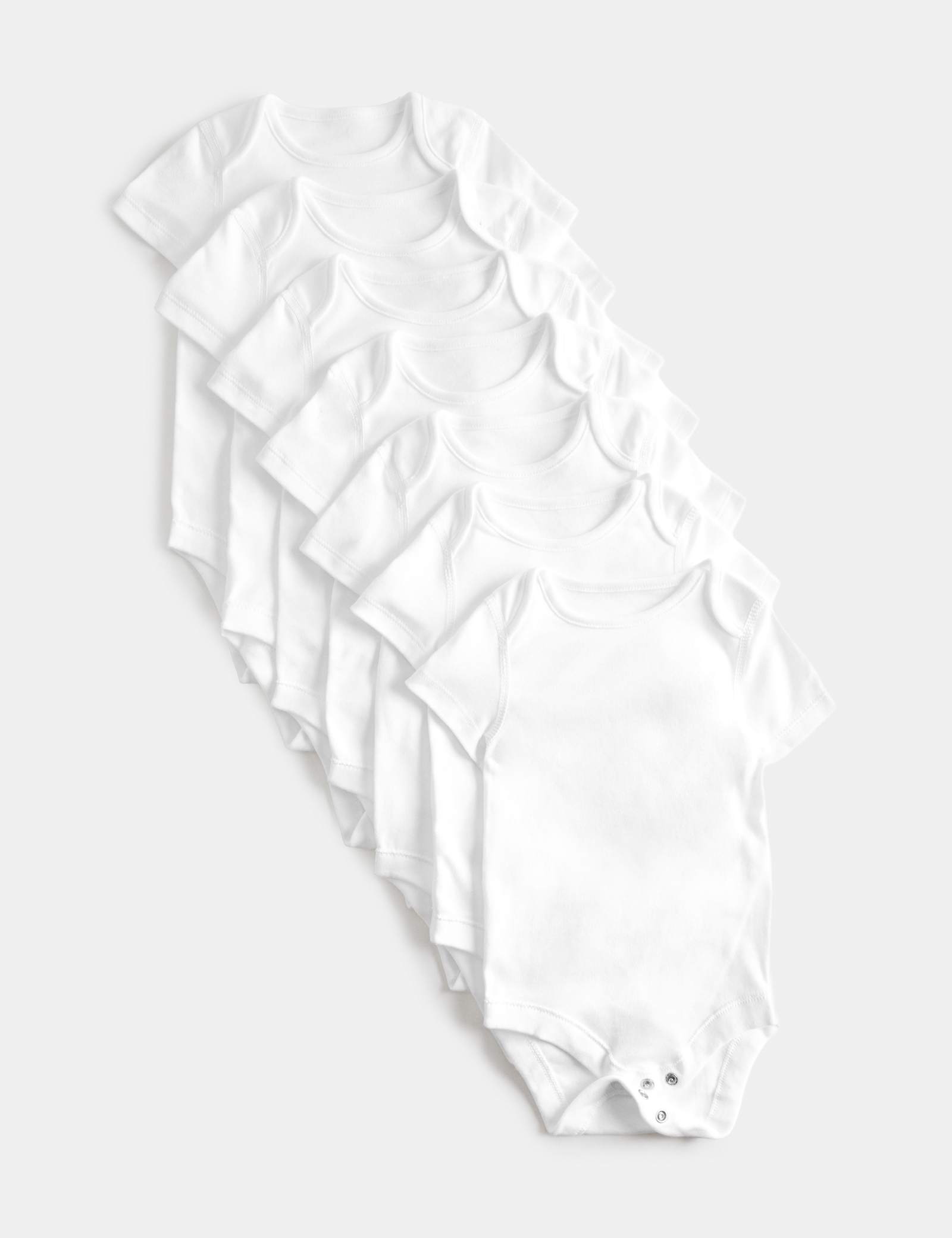 7 Pack Pure Cotton Short Sleeve Bodysuits (5lbs-3 Yrs) - WHITE
