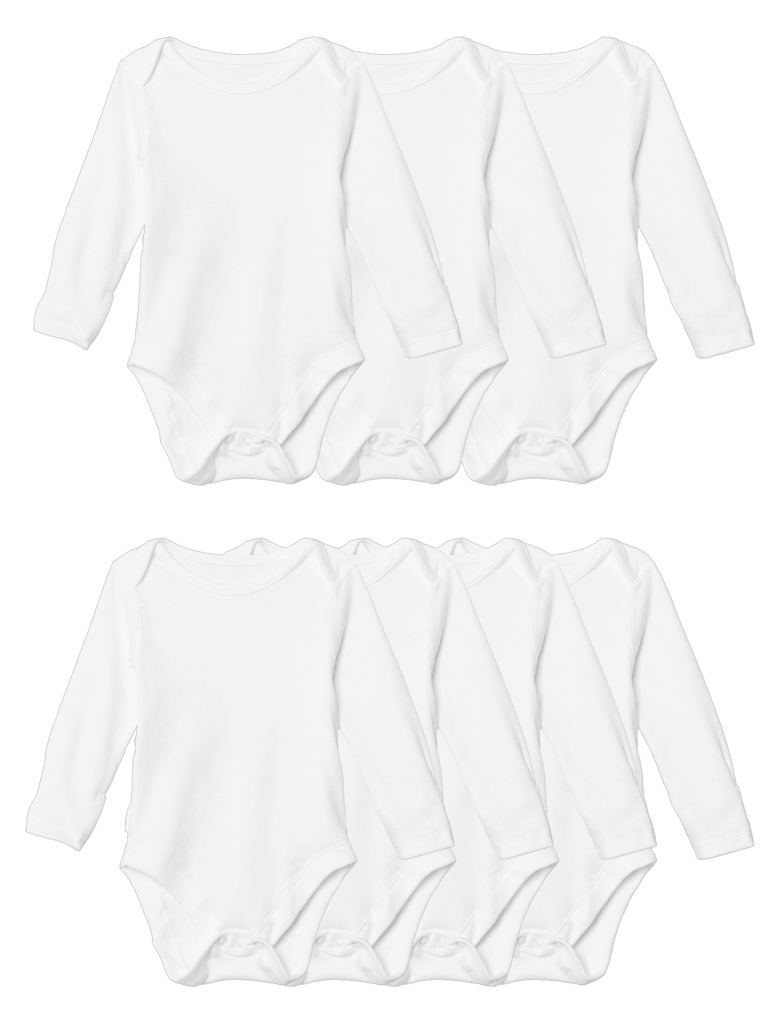 7 Pack Pure Cotton Long Sleeve Bodysuits (5lbs-3 Yrs) - WHITE