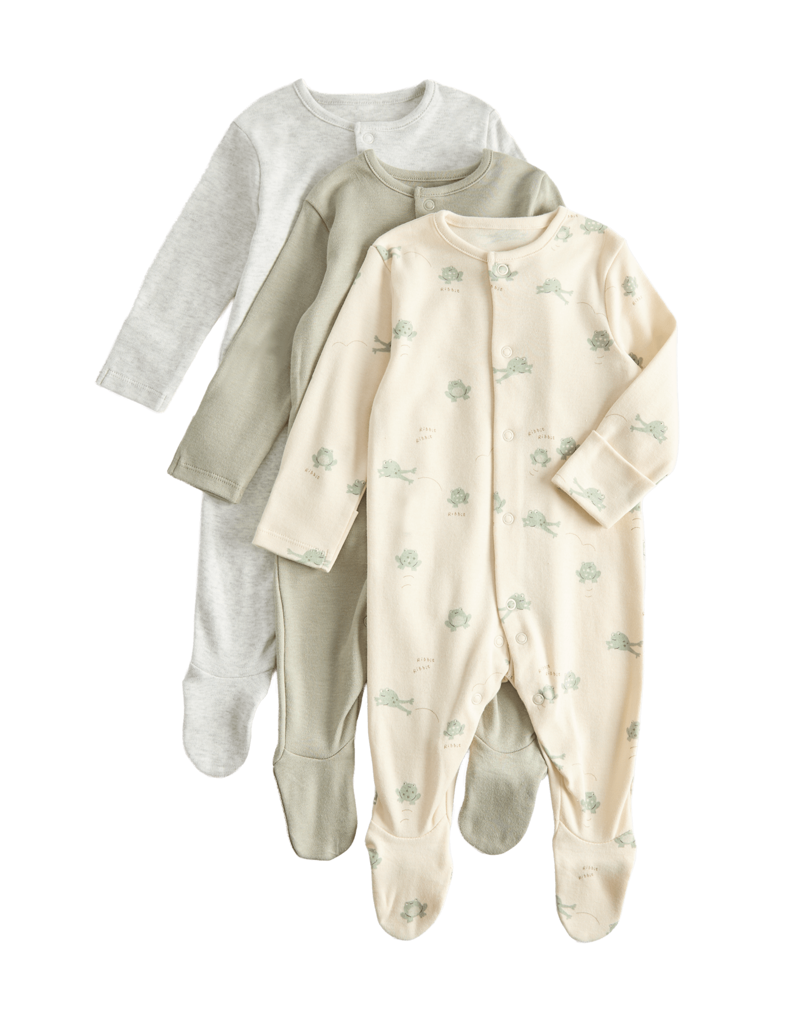 3 Pack Pure Cotton Frog Sleepsuits (0 Mths-3 Yrs) - GREY MIX