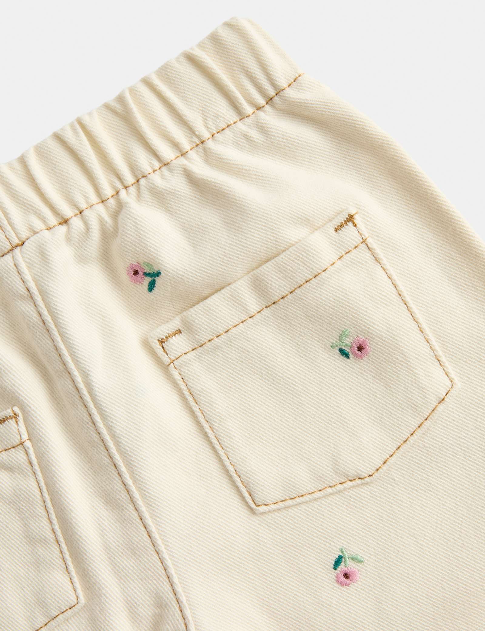 Pure Cotton Embroidered Jeans (0-5 Yrs) - CREAM