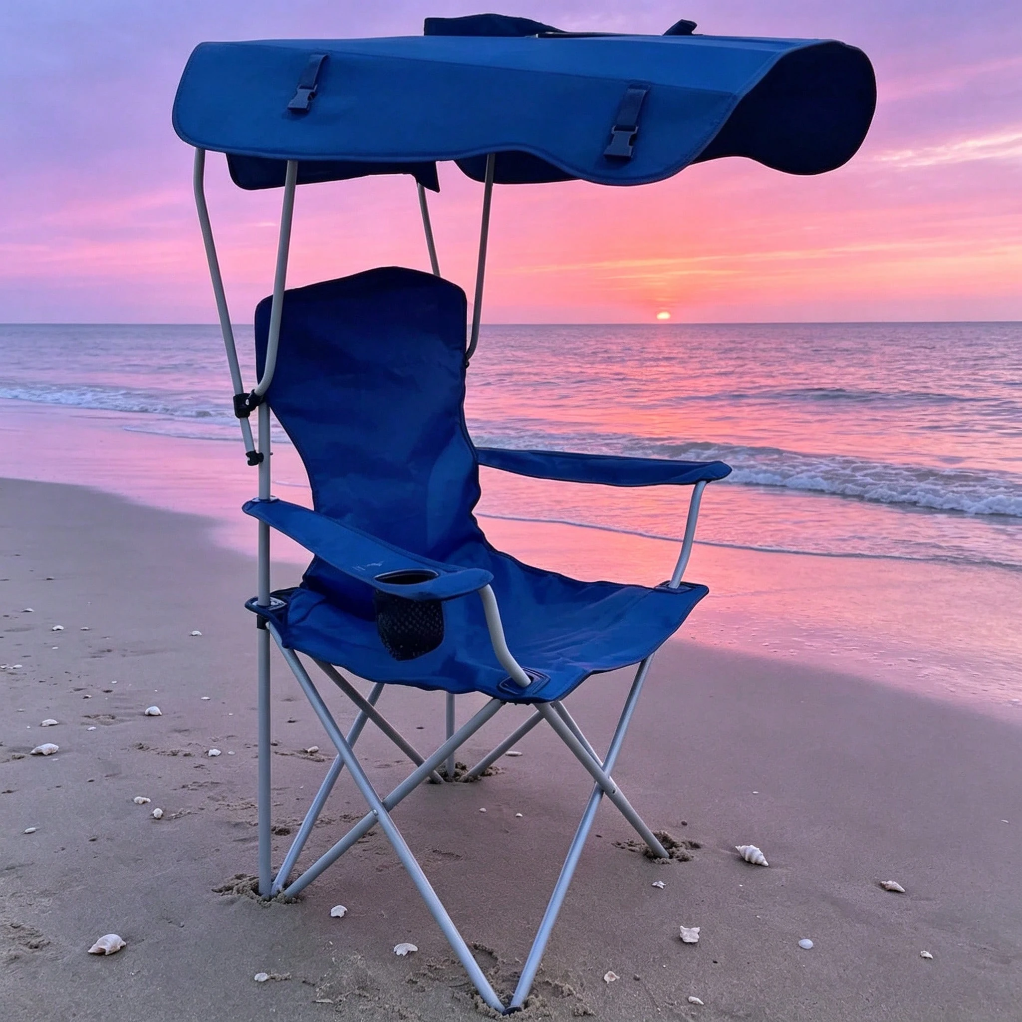 Portable Folding Camping Chair With Adjustable Sun Canopy, Heavy Duty Beach Lawn Chair With Cup Holder Side Pocket, Lightweight Foldable Outdoor Chair For Fishing Picnic Poolside Travel Garden - Camping Chair - View 3