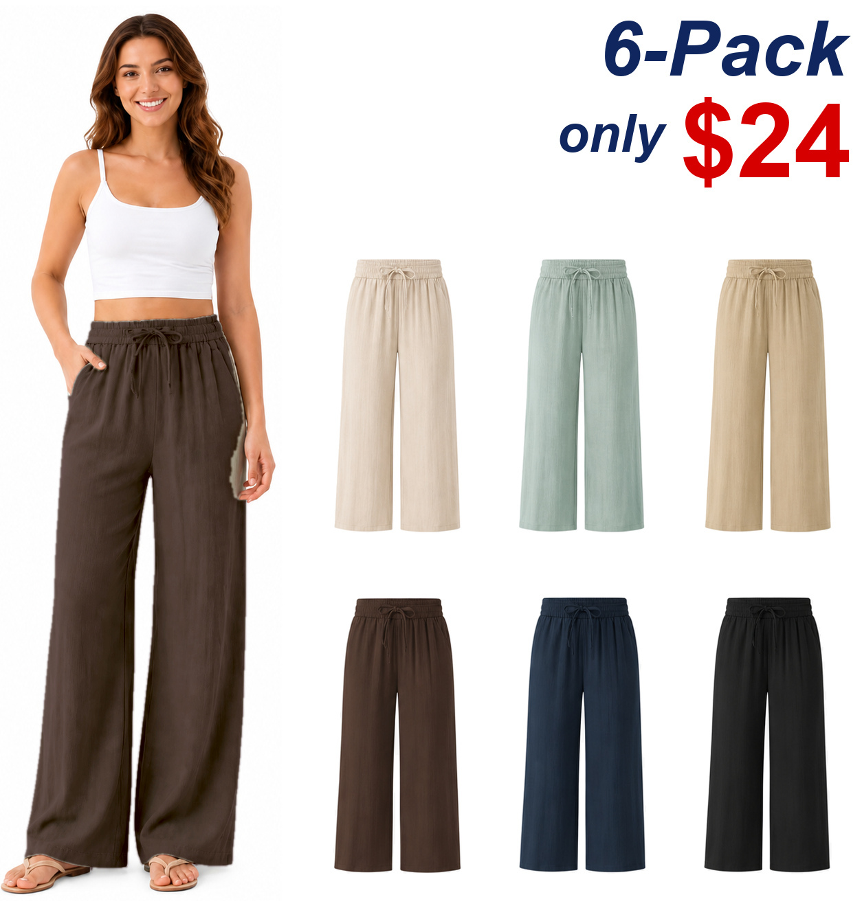 ⚡Women’s High-Waisted Wide-Leg Linen-Feel Pants with Drawstring & Pockets