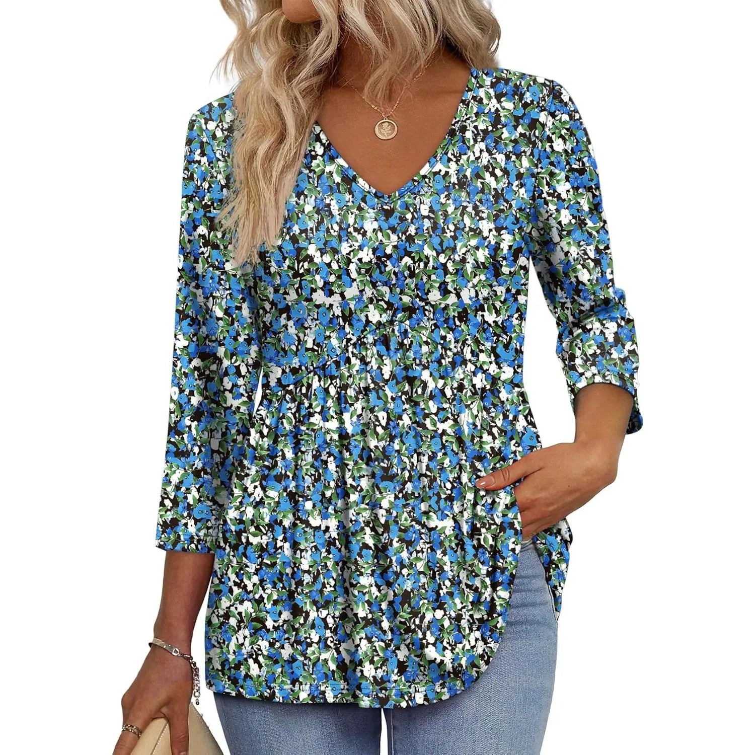 2026 Women’s V-Neck 3/4 Sleeve Tunic Top – Flowy Dressy Casual Blouse