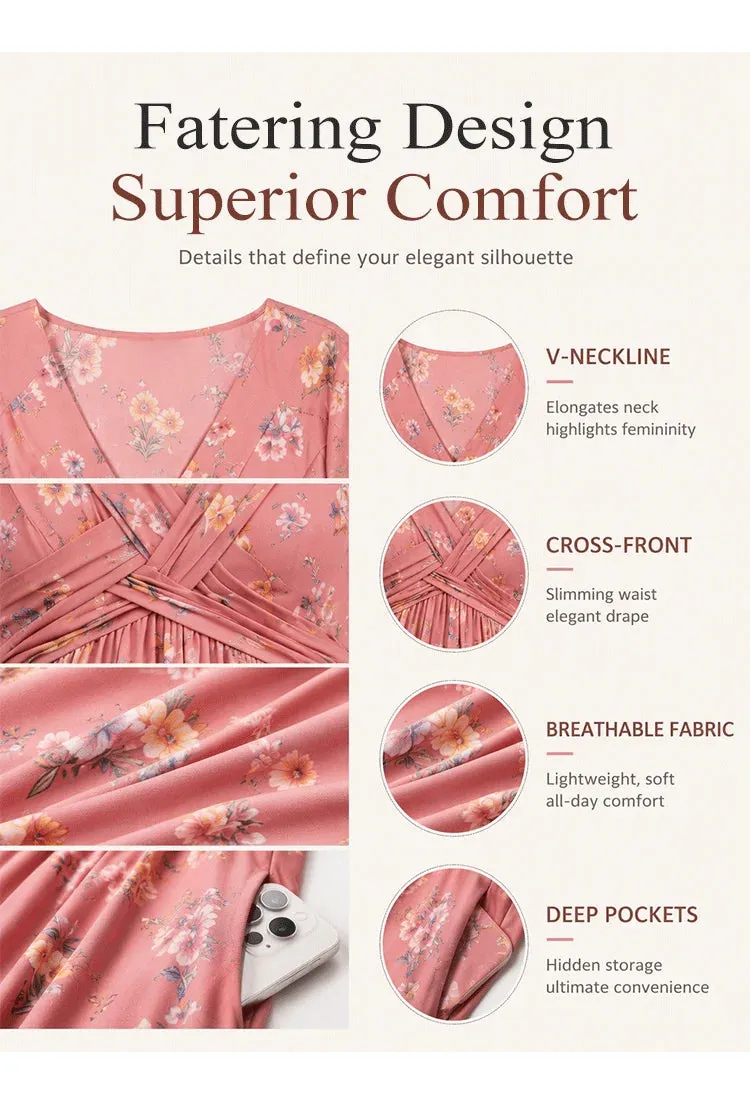 2026 Floral V-neck dress with a twist at the waist—elegant and casual for any occasion