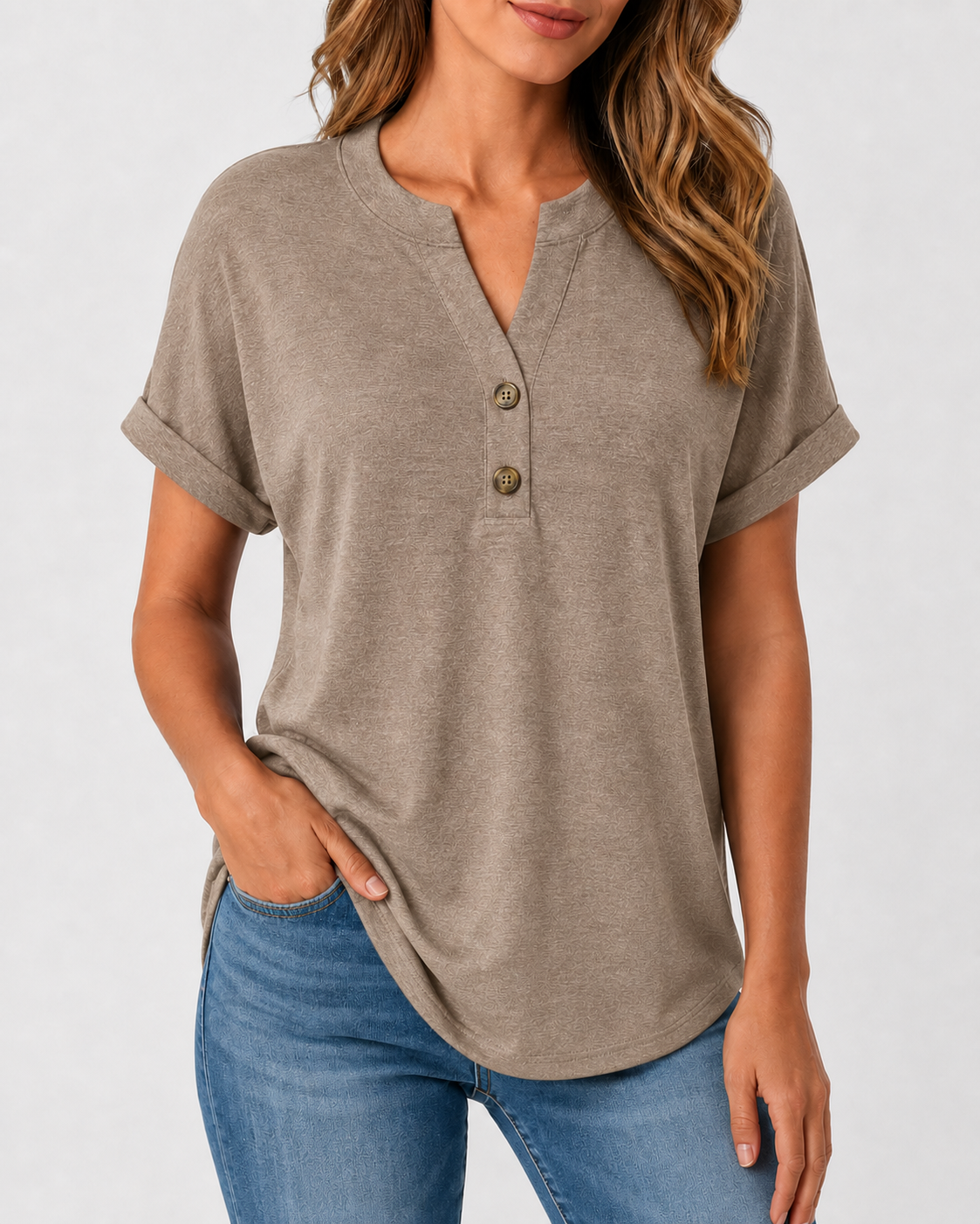 Limited Deal 8-Pack Women's Split V-Neck Two-Button Henley Short Sleeve Relaxed Tee Tops