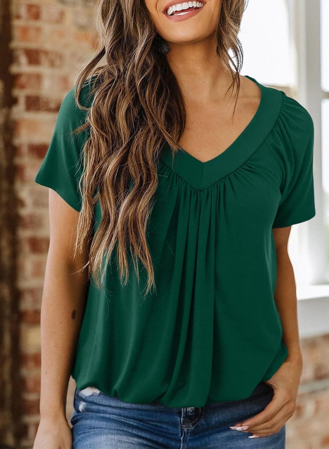 ⏰Last day promotion-Women's Casual Summer T Shirts Short Sleeve V Neck Tops Tshirts