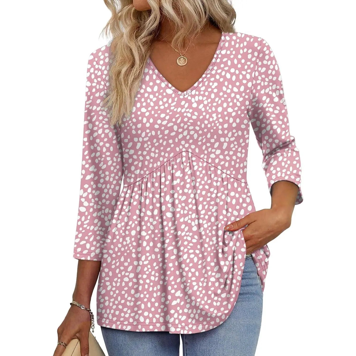 2026 Women’s V-Neck 3/4 Sleeve Tunic Top – Flowy Dressy Casual Blouse