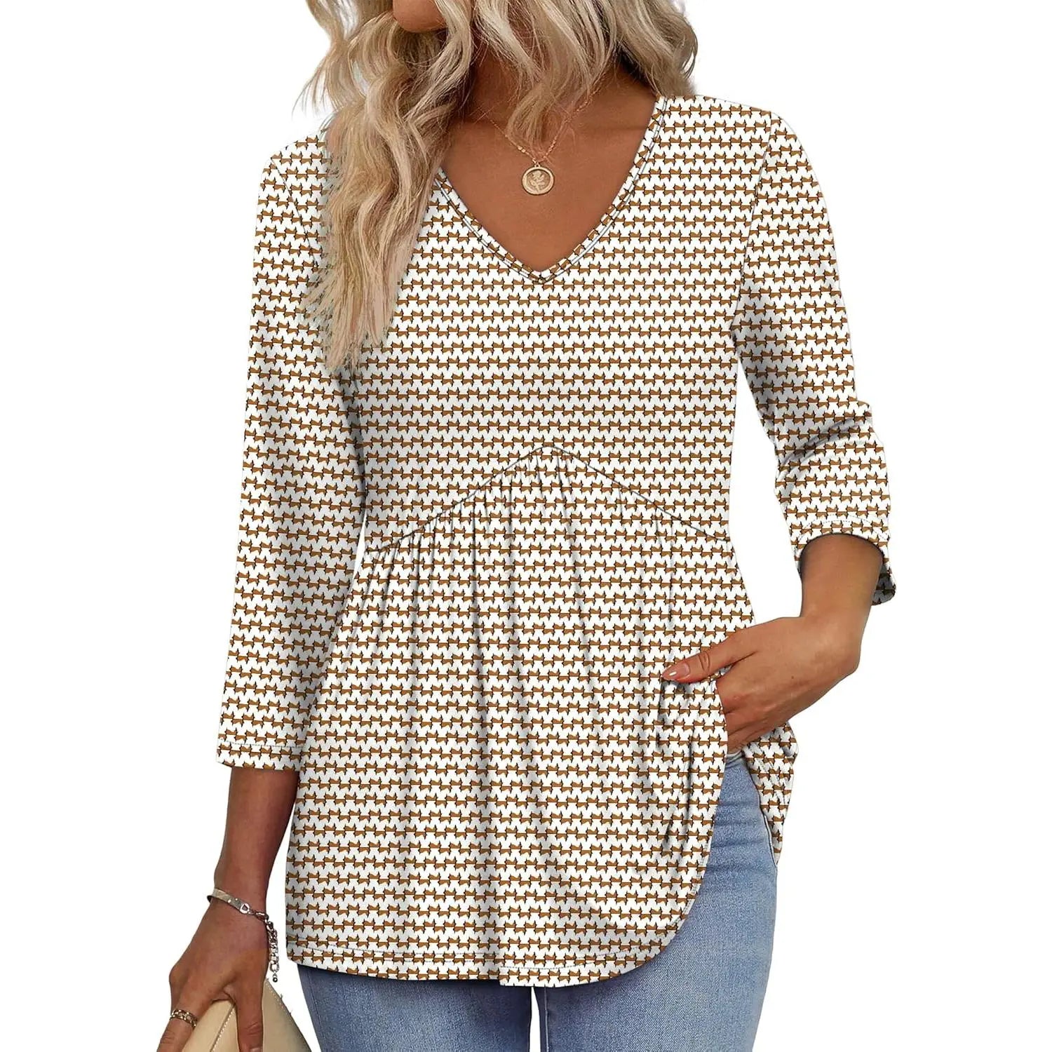2026 Women’s V-Neck 3/4 Sleeve Tunic Top – Flowy Dressy Casual Blouse